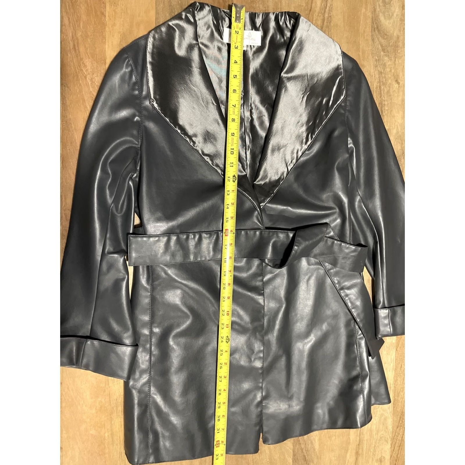 Vintage Marie Saint Pierre Jacket Womens Size 2 Belted PVC Dark Gray Party/Cocktail Casual Business Travel Long Sleeve Tie Belted Leather? No PVC Size XS / US 0-2 / IT 36-38 - 7 Thumbnail
