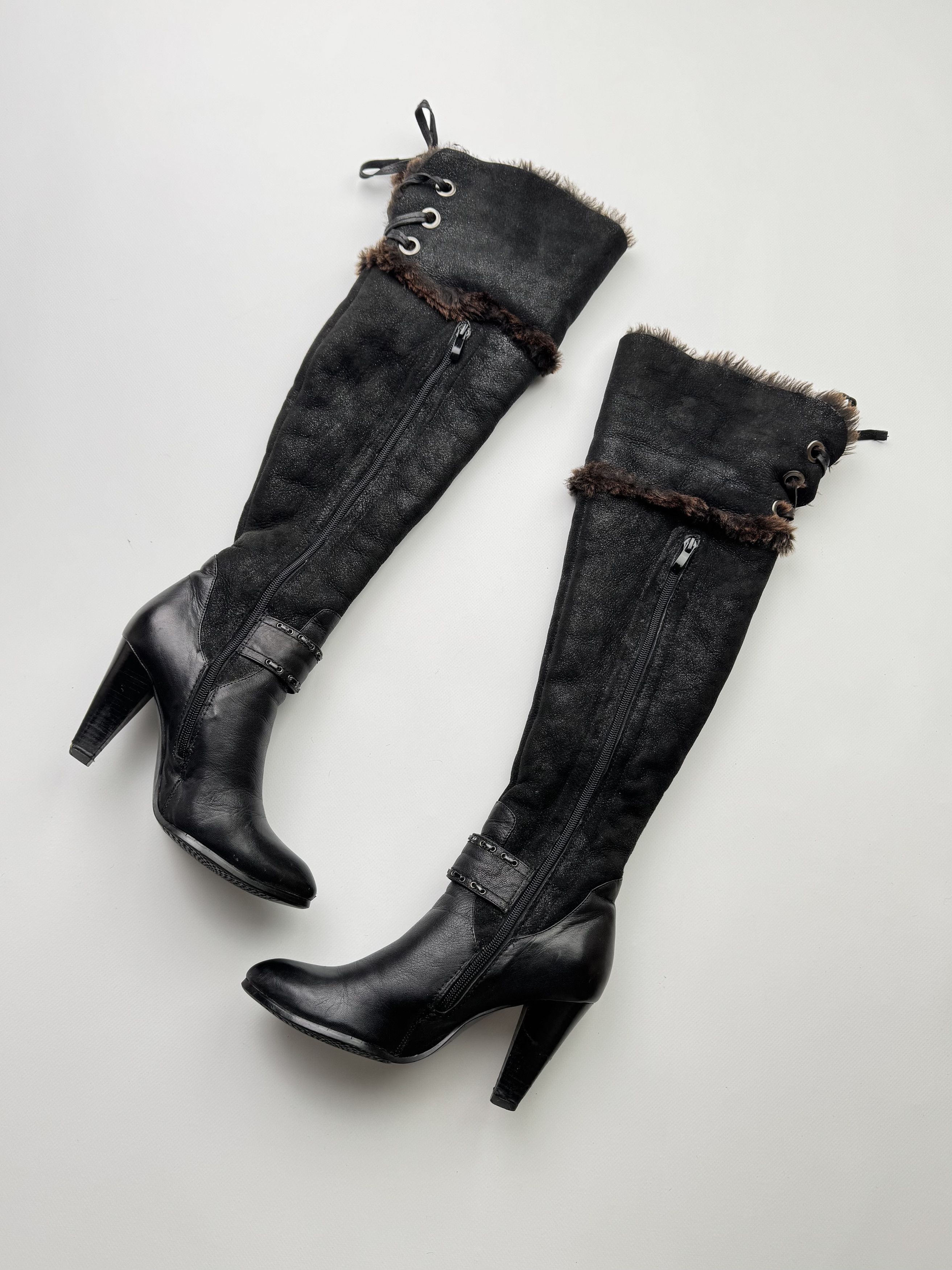 Other Vintage Real Sheepskin Boots With Straps B181 Size US 7 / IT 37 - 5 Thumbnail