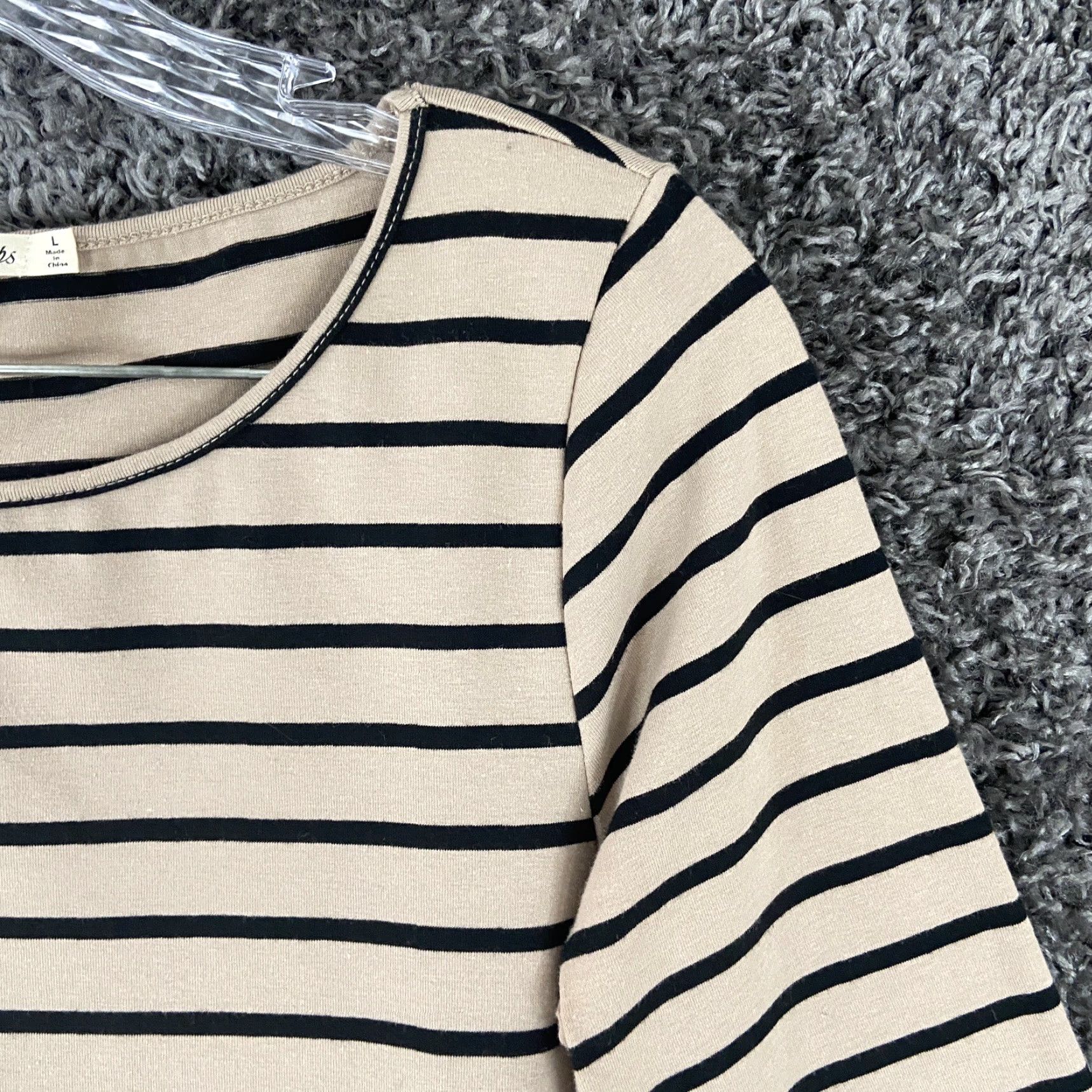 Vintage Heart Hips Body Con Dress Women’s L Brown Black Stripe Short Sleeve Size 36" / US 14 / IT 50 - 4 Thumbnail