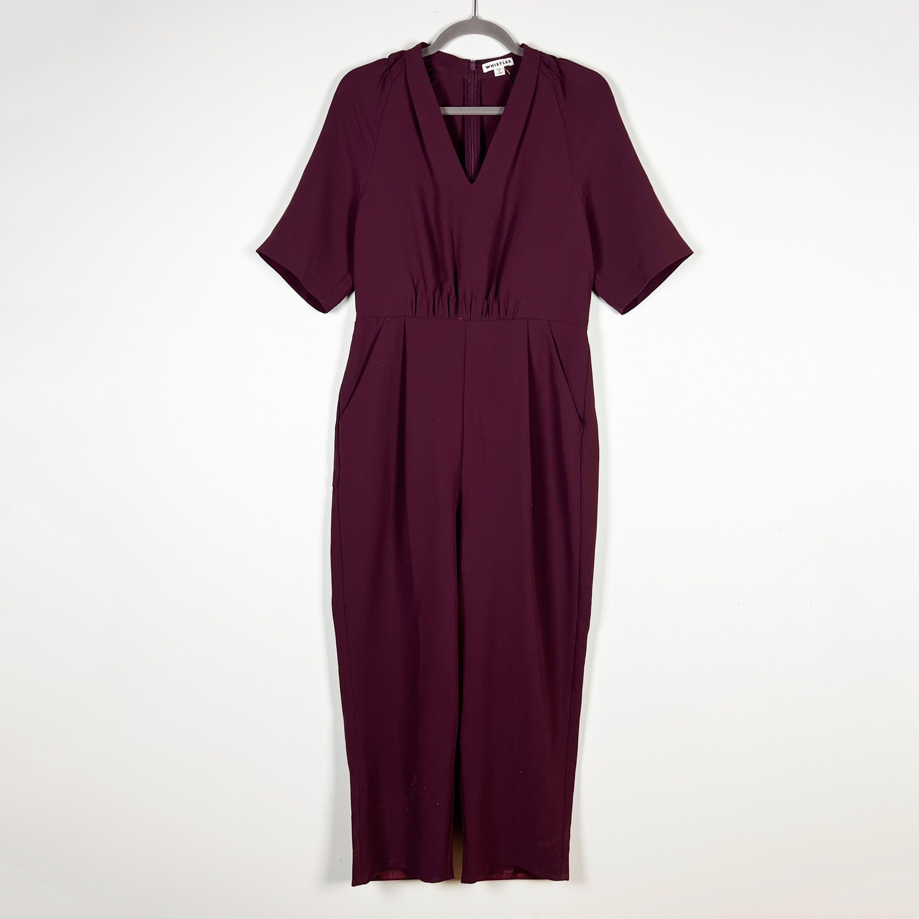 Whistles Devyn Burgundy Crepe V Neck Short
