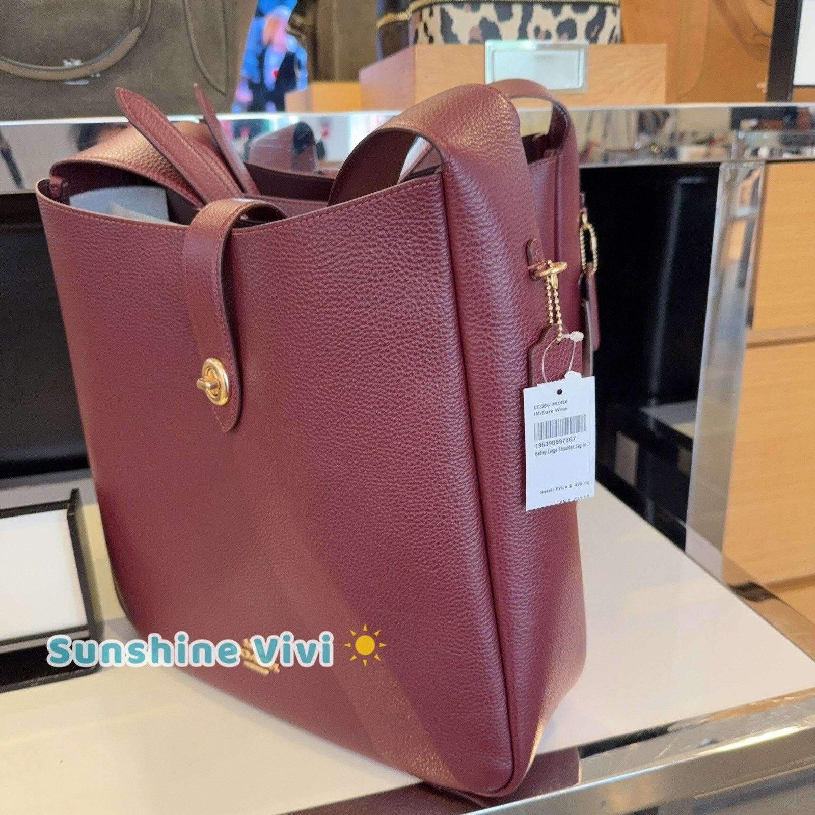 Coach NWT COACH Hadley Large Shoulder Bag CCD65 Dark Wine Size ONE SIZE - 4 Thumbnail