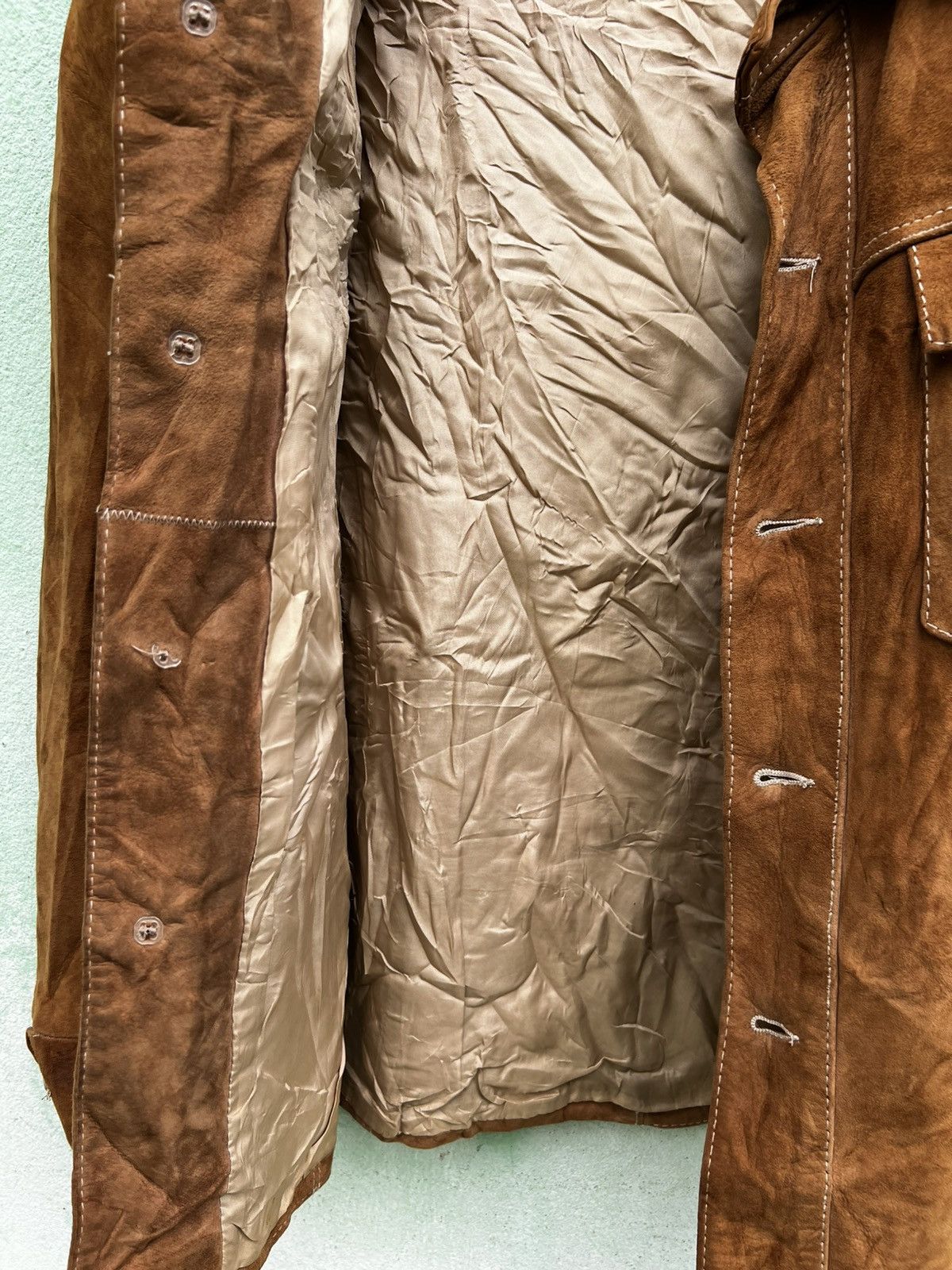 Leather Vintage 70s German Suede Leather Safari Jacket Brown Size US M / EU 48-50 / 2 - 18 Thumbnail