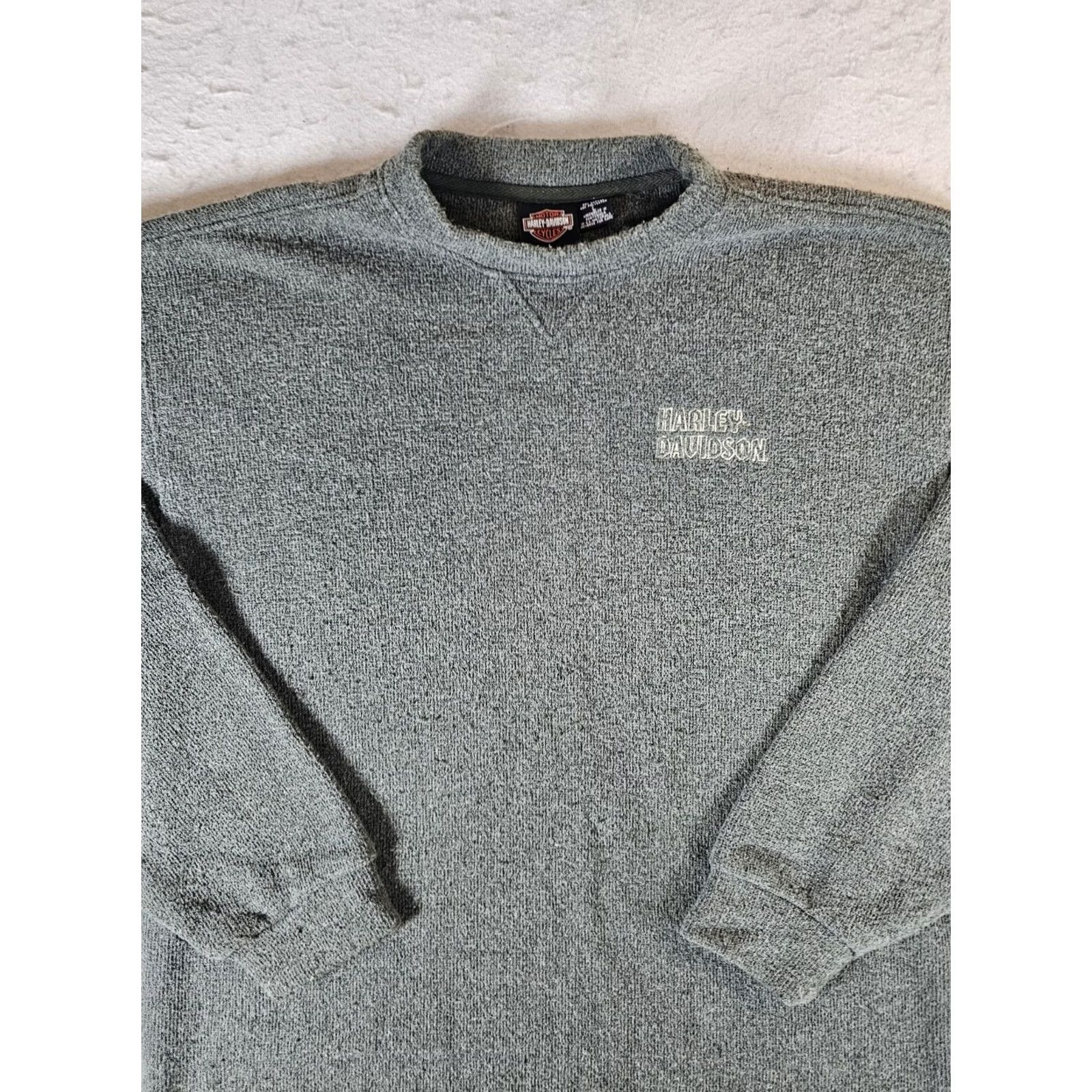 Harley Davidson Harley-Davidson Sweater Green Crew Neck Men Large Terry Cloth Classic Pullover Heavyweight Knit Cotton Blend Vintage No Size US L / EU 52-54 / 3 - 2 Thumbnail