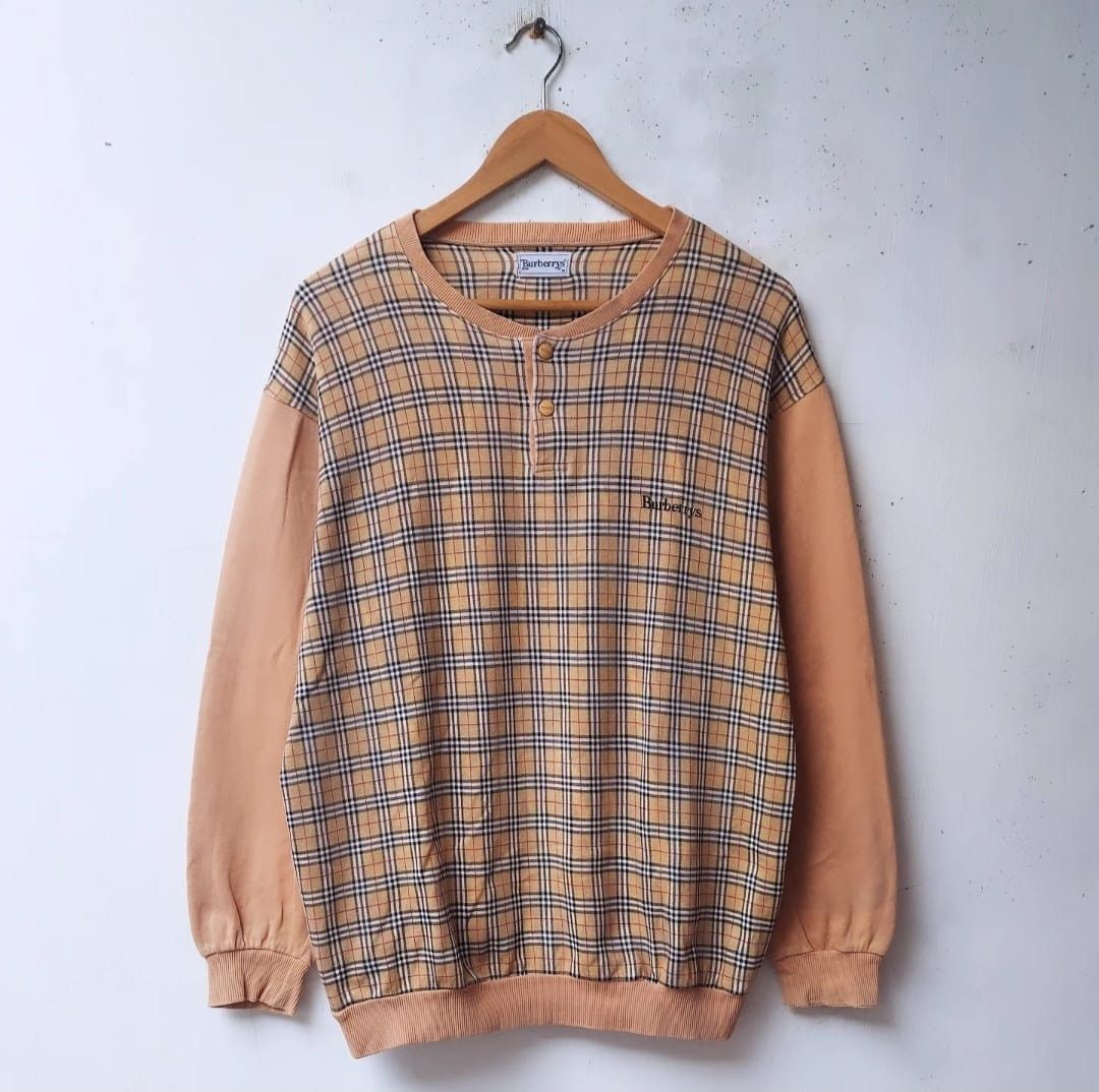 Burberry × Burberry Prorsum × Vintage Vtg Burberrys Novacheck Half Button Sweatshirt Size US M / EU 48-50 / 2 - 1 Thumbnail