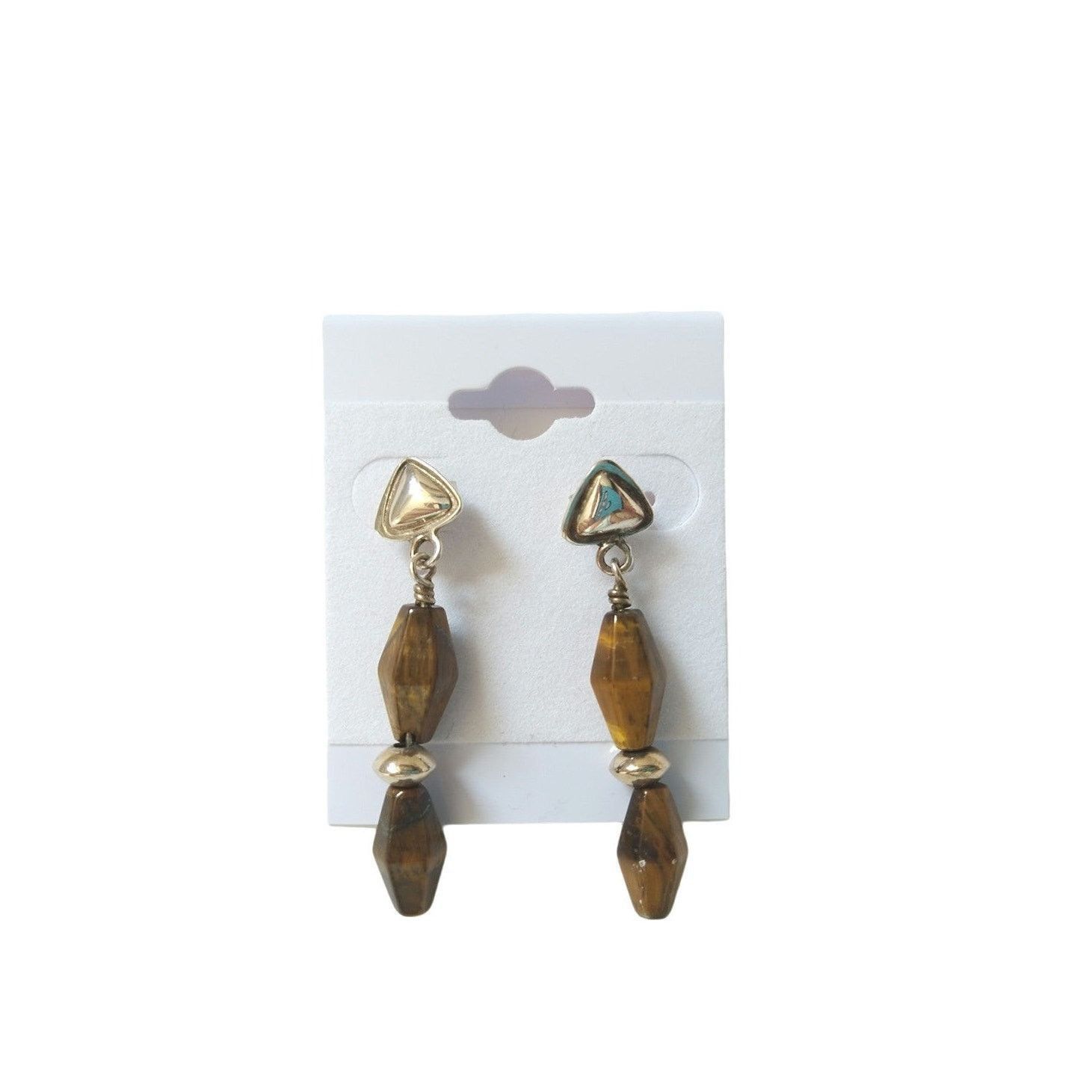 Tiger Eye Dangle Drop Earrings Sterling Silver 925 Screw