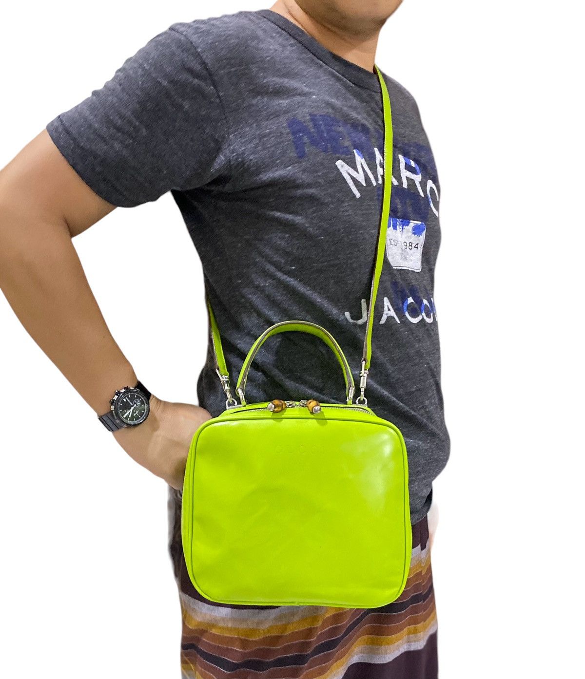 Gucci Vtg GUCCI bamboo neon green leather vanity cosmetic case bag Size ONE SIZE - 11 Thumbnail