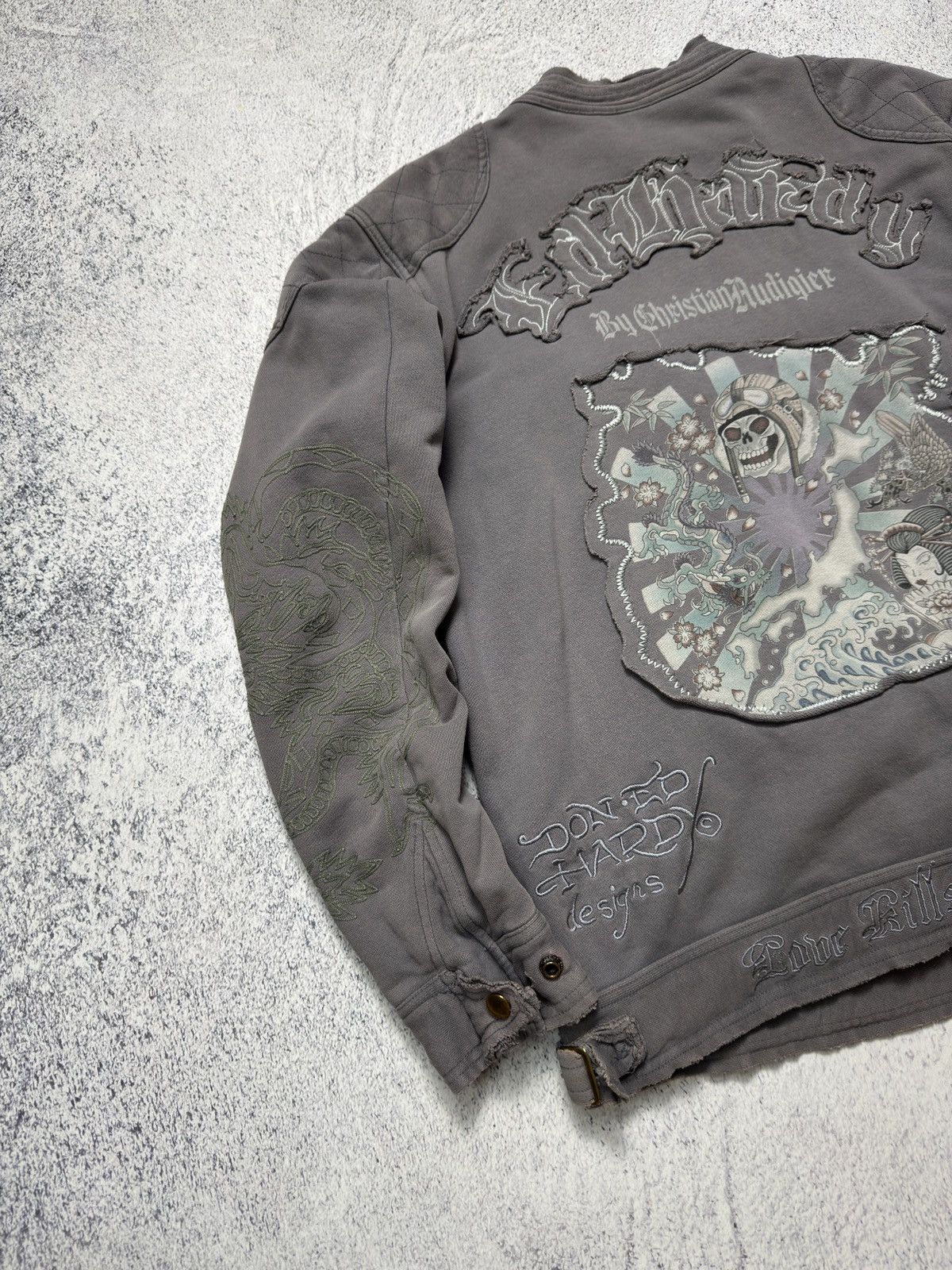 Ed Hardy Ed Hardy Distressed Cotton Motorcycle Jacket Size US L / EU 52-54 / 3 - 2 Thumbnail