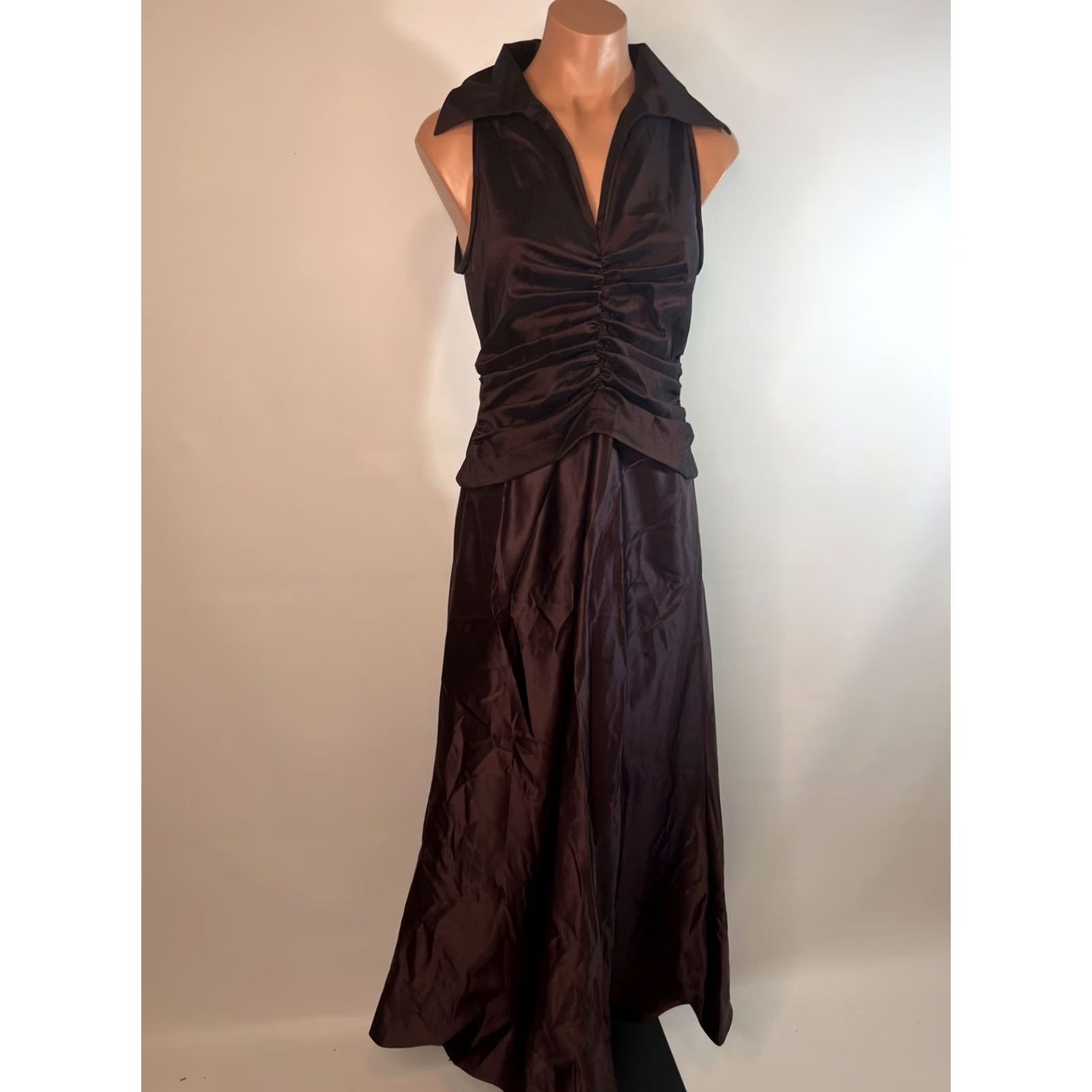 Tadashi Shoji VINTAGE Tadashi Shoji Petite Iridescent Satin A-Line Collared Dress 6P Purple Sleeveless Cap Sleeve Long 90s Brides Formal Party/Cocktail Womens Size M / US 6-8 / IT 42-44 - 5 Thumbnail