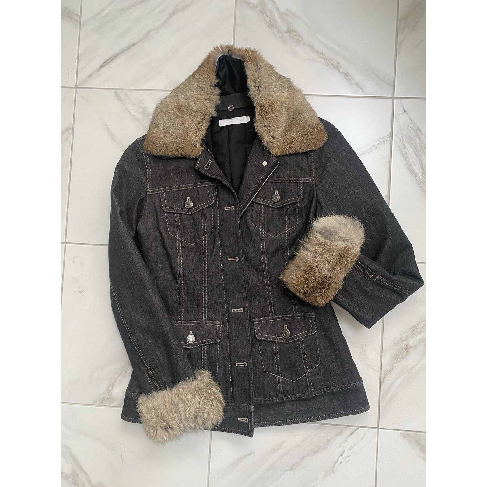 Anne Klein Anne Fontaine Blk Denim Jkt w/removable fur collar vintage Size S / US 4 / IT 40 - 1 Thumbnail