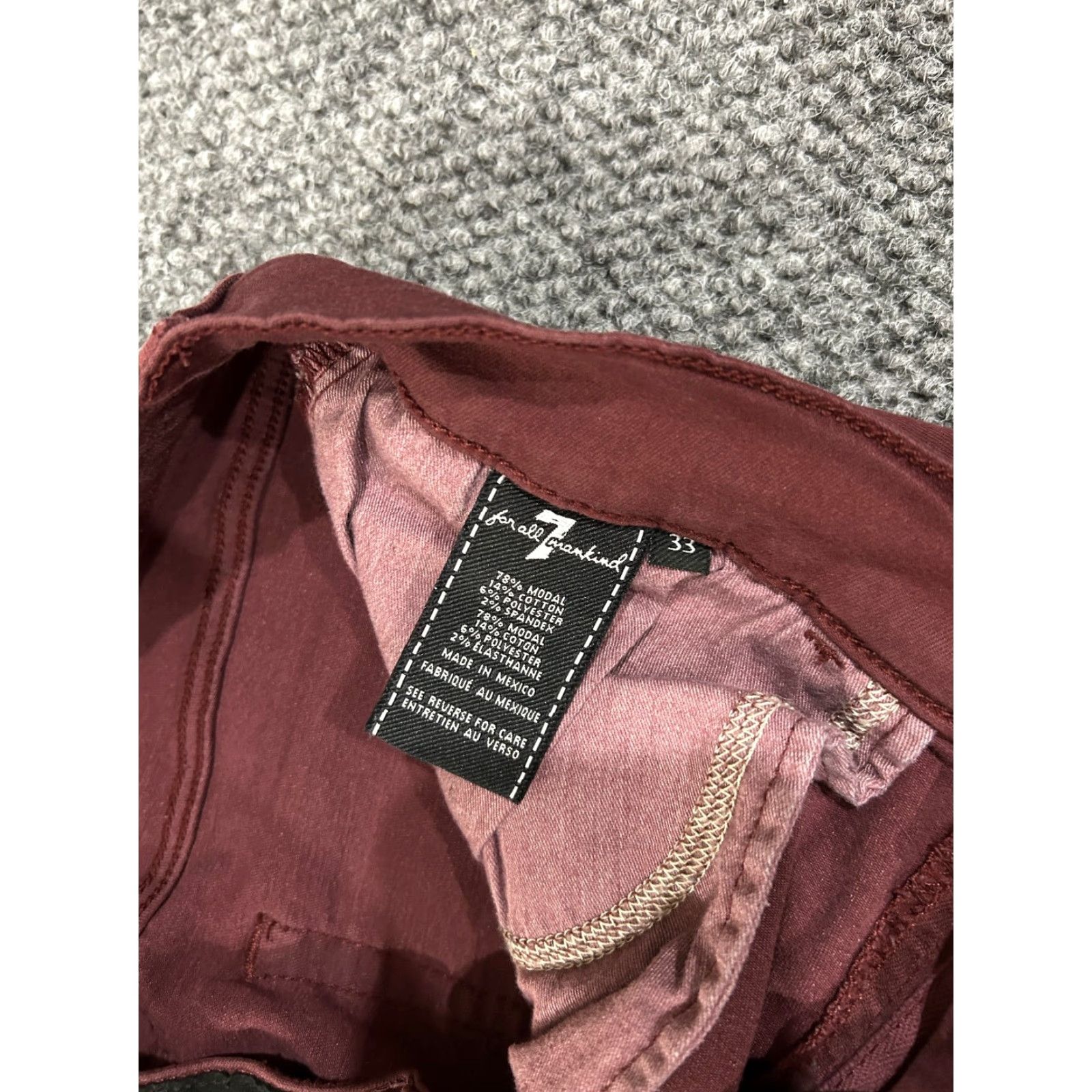 7 For All Mankind 7 For All Mankind Jeans Mens 33x33 Slim Straight burgundy stretch Denim 5-Pocket Design Logo Red Dark Cotton Slim Regular Jeans Mens Size US 33 - 6 Thumbnail