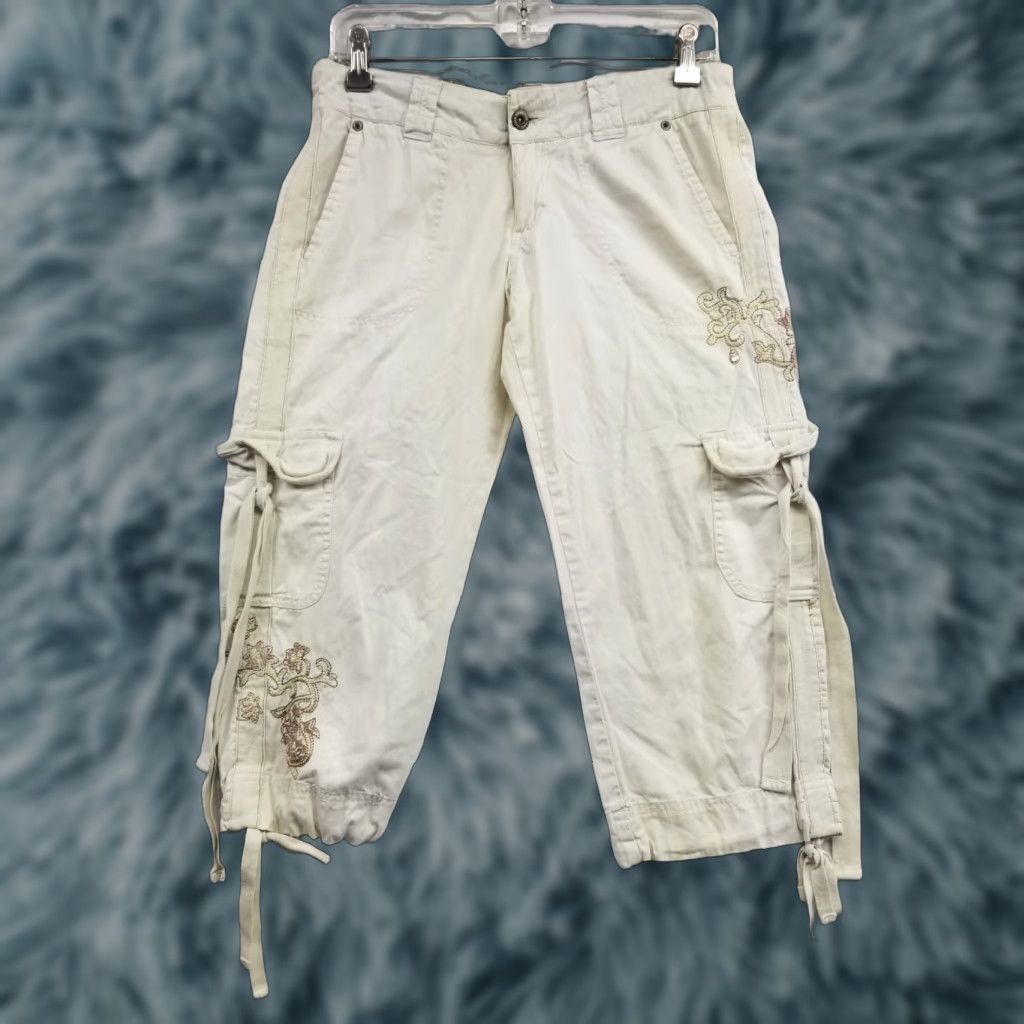 Vintage Cream Squeeze Jeans Cargo Pants Wide Leg Embroidered 7/8 Women's Size 7/8 Cream Size 28" / US 6 / IT 42 - 1 Thumbnail