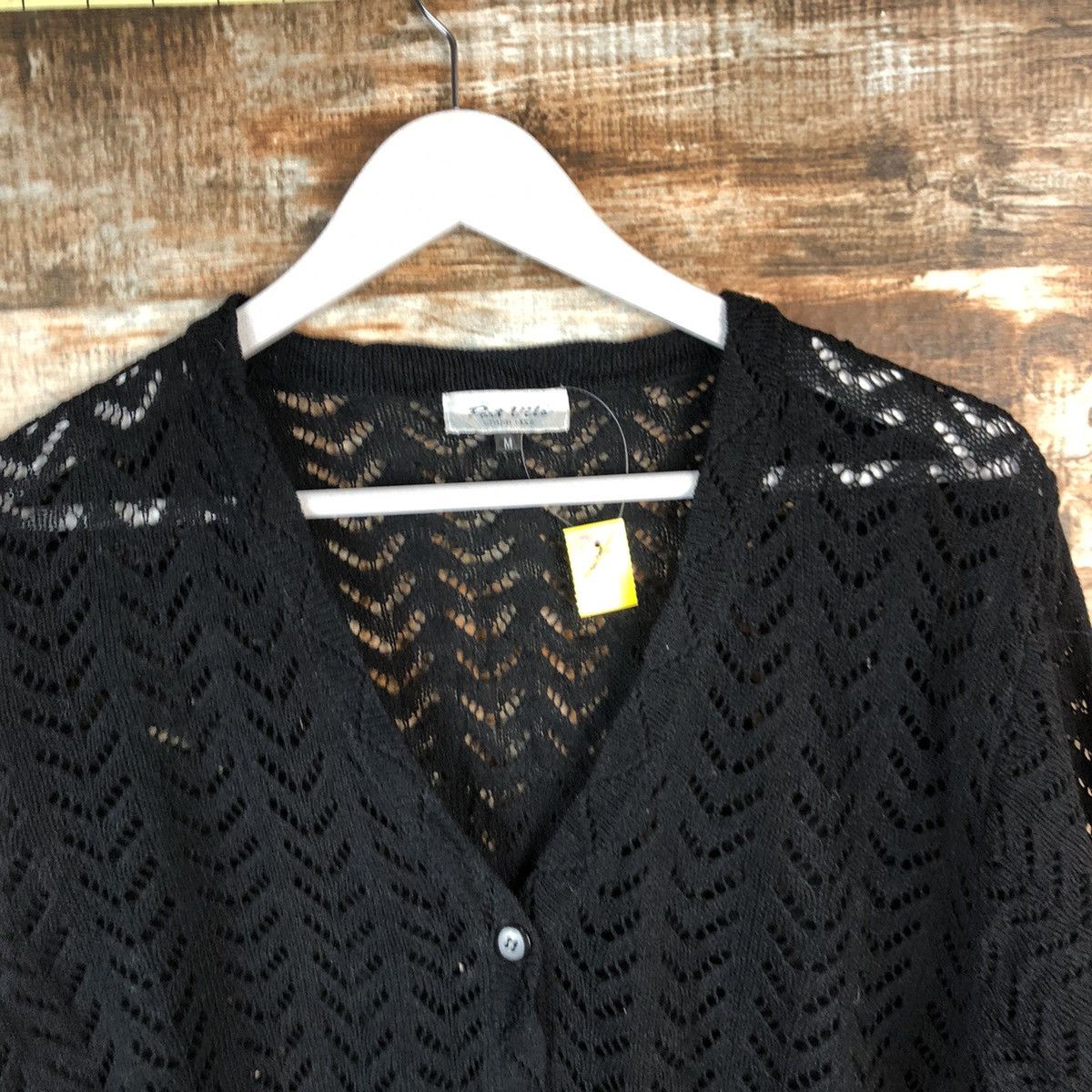 Japanese Brand Port Villa Black Cardigan crochet Knitwear #A1475 Size M / US 6-8 / IT 42-44 - 4 Thumbnail