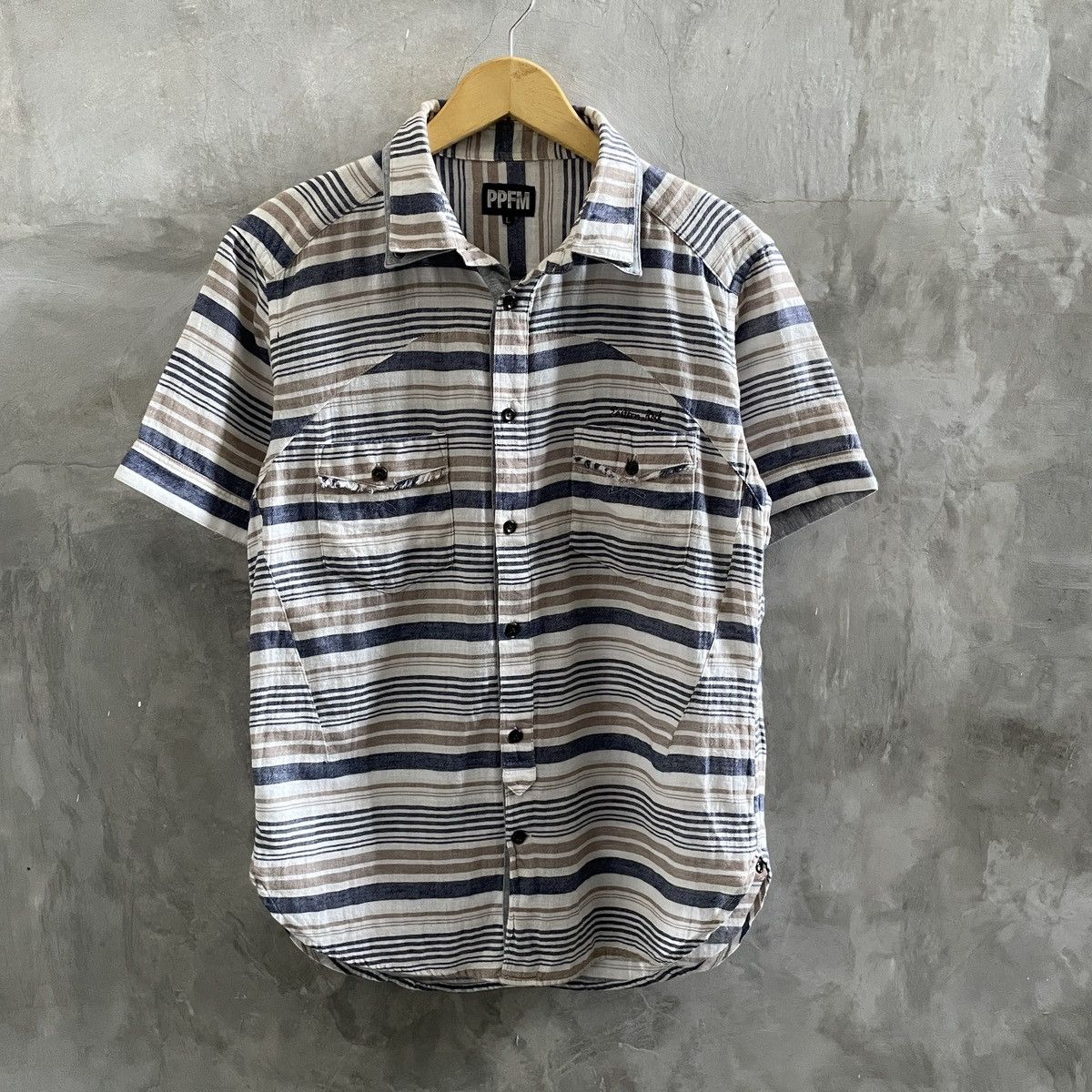 If Six Was Nine × Le Grande Bleu (L.G.B.) × PPFM PPFM Eastern Rock double collar stripes shirt Size US L / EU 52-54 / 3 - 1 Thumbnail