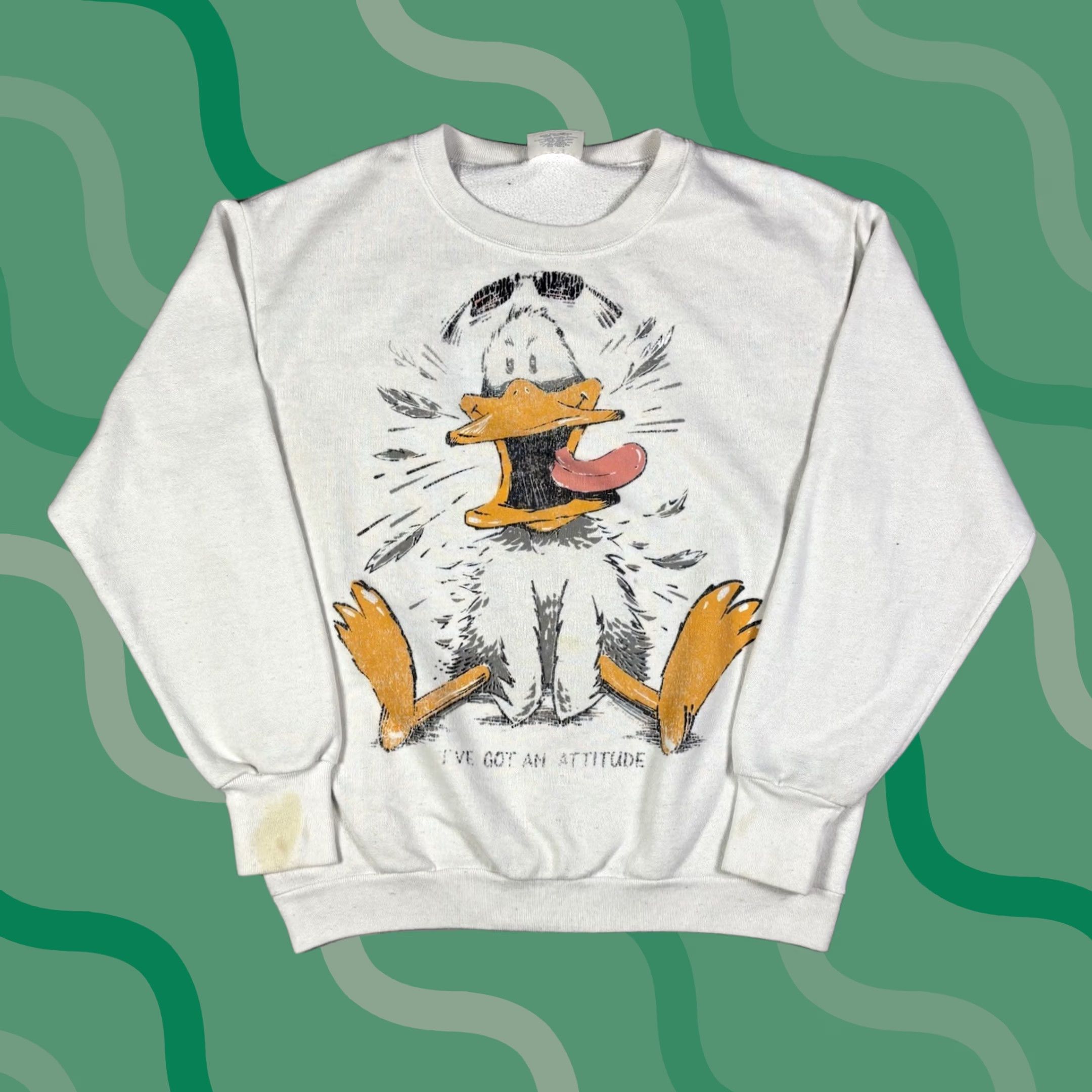 Delta VINTAGE Delta 90s Ive Got An Attitude Duck Funny Sweatshirt White M Mens Graphic Print Pullover Size US M / EU 48-50 / 2 - 1 Thumbnail