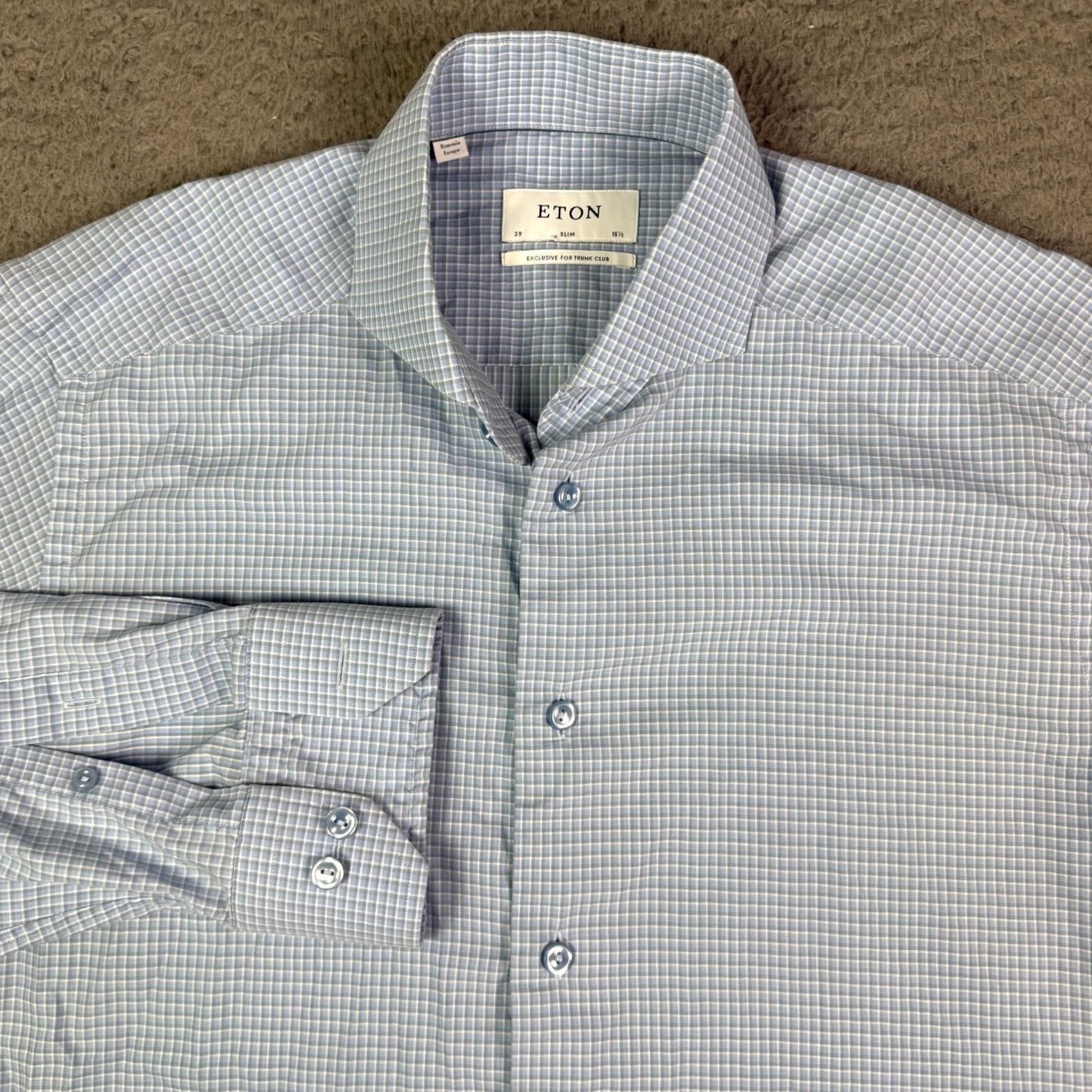 Eton VINTAGE Eton Shirt Mens 15.5 / 39 Blue Slim Plaid Check Contemporary Dress Long Sleeve Size 42R - 2 Thumbnail