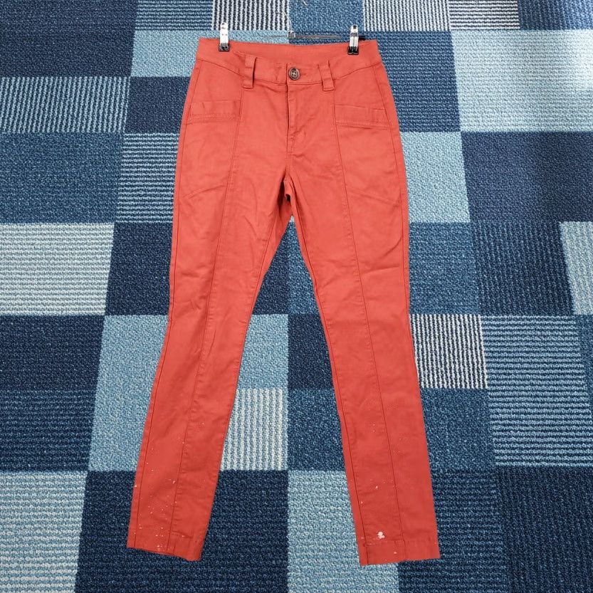 Vintage CAbi Pants Womens 4 Slim Leg Twill Stretch Orange solid Front Pocket Zip 30in Inseam Casual Formal Business Carpenter Mens Womens Girls Boys Size 27" / US 4 / IT 40 - 1 Thumbnail