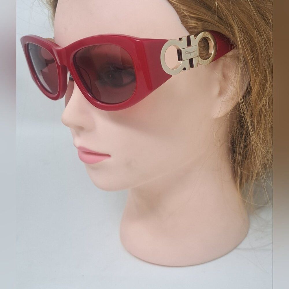 Salvatore Ferragamo NWOT Salvatore Ferragamo Women's Sunglasses Red Gold Logo S Size ONE SIZE - 8 Thumbnail