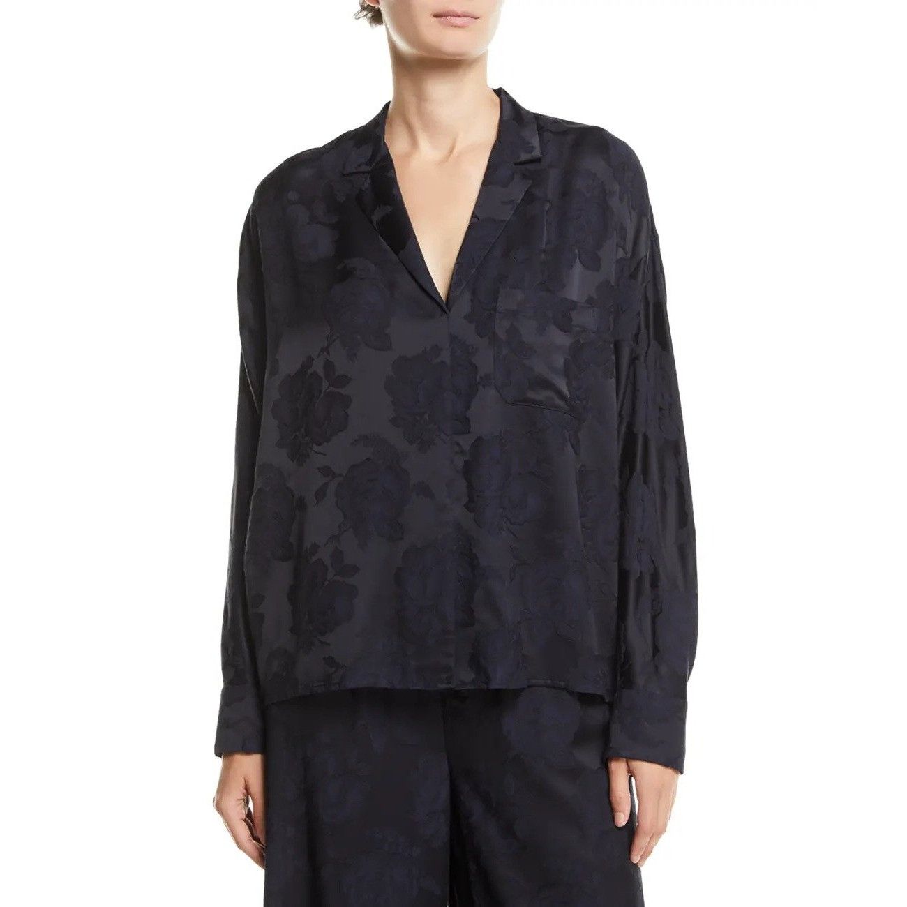 Vince Vince Floral Jacquard Popover Top Oversized Floral Damask Bl Size M / US 6-8 / IT 42-44 - 1 Thumbnail