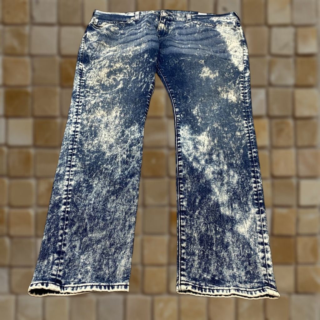 True Religion Rocco Relaxed Skinny Jeans Mens 46x34 Blue Acid Wash Distressed