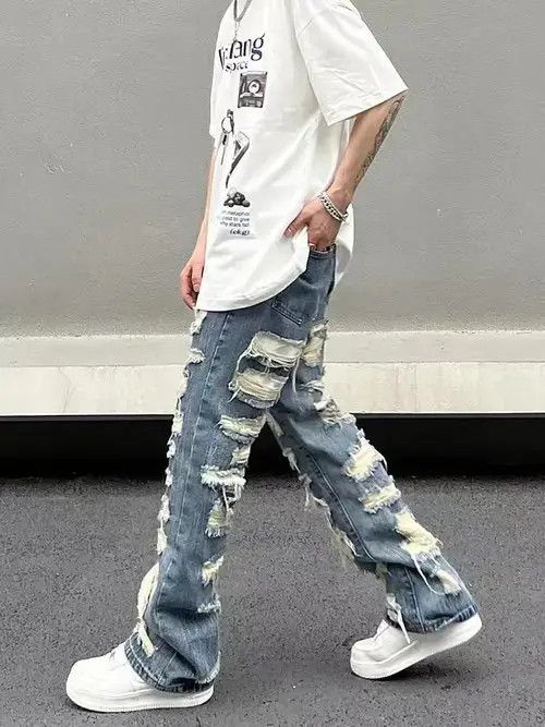 Japanese Brand × Jean Retro washed street ripped straight jeans Size US 32 / EU 48 - 3 Thumbnail
