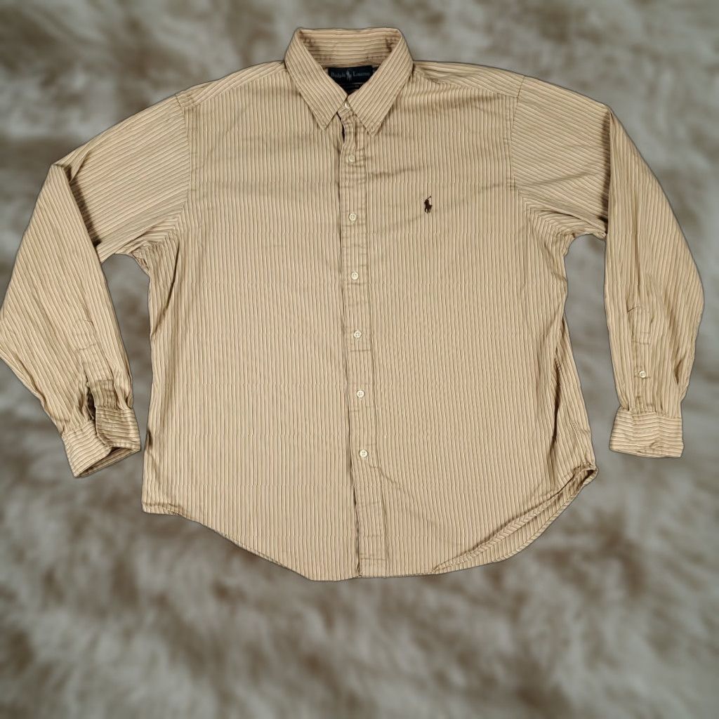 Ralph Lauren Ralph Lauren Shirt Mens XL Beige Striped Pony Button Up Long Sleeve Size US XL / EU 56 / 4 - 1 Thumbnail