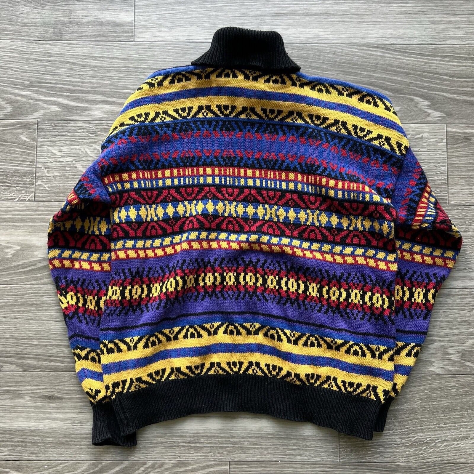 Other Vintage 90s Grandpa Sweater Knit Pullover Geometric Striped Size US M / EU 48-50 / 2 - 4 Thumbnail