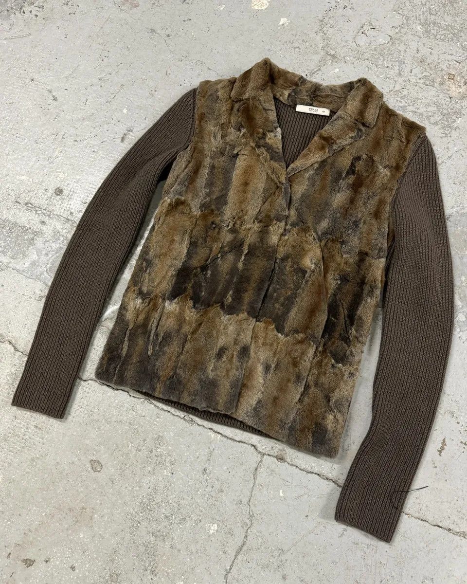 Prada 2000s Prada Blazer Dyed Fur & Brown Wool Front Jacket Size US XS / EU 42 / 0 - 7 Thumbnail