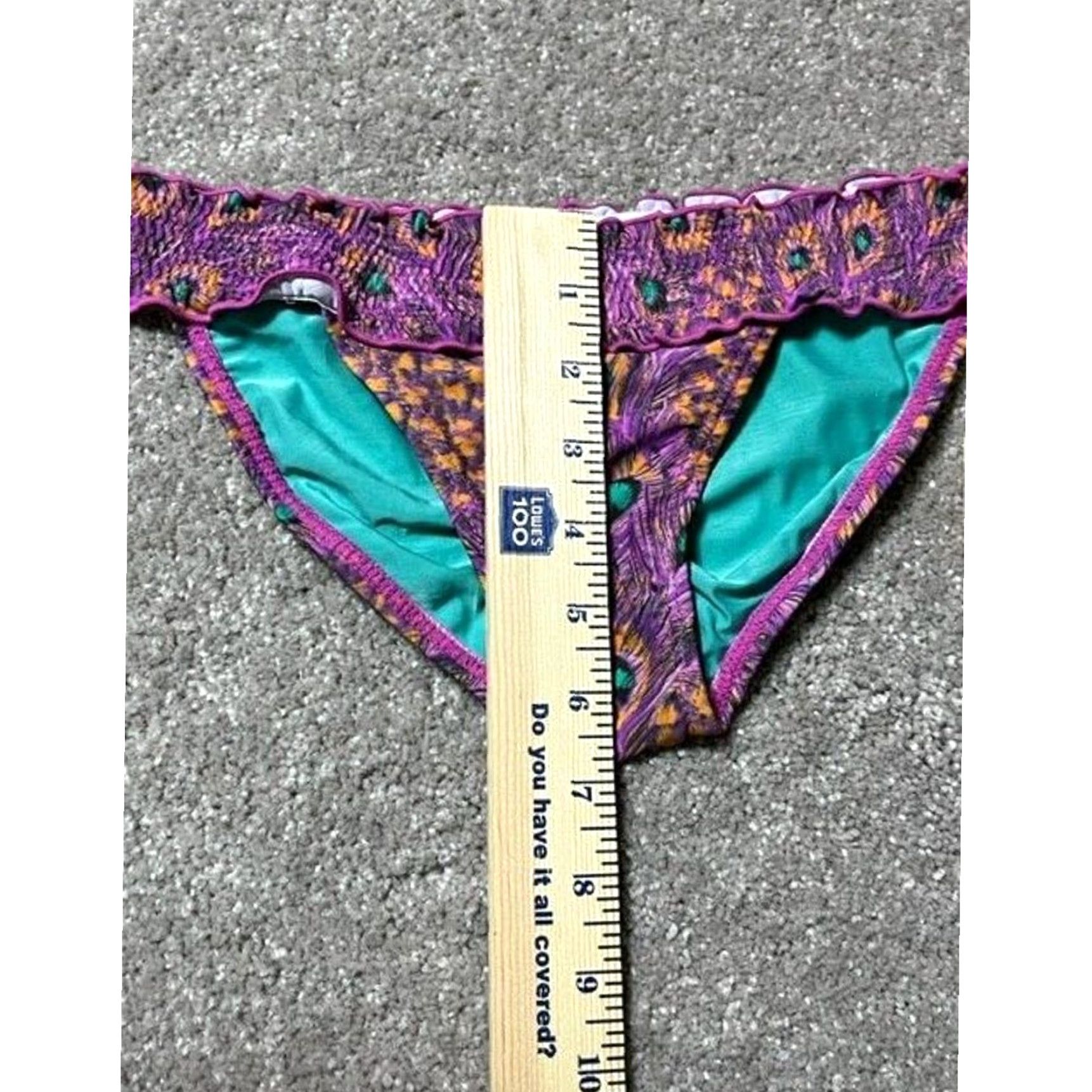 Vintage Peacock Feather Bikini Swim Bottom S Boho Chic Exotic Festival Beach Retro Y2K Size 28" / US 6 / IT 42 - 4 Thumbnail