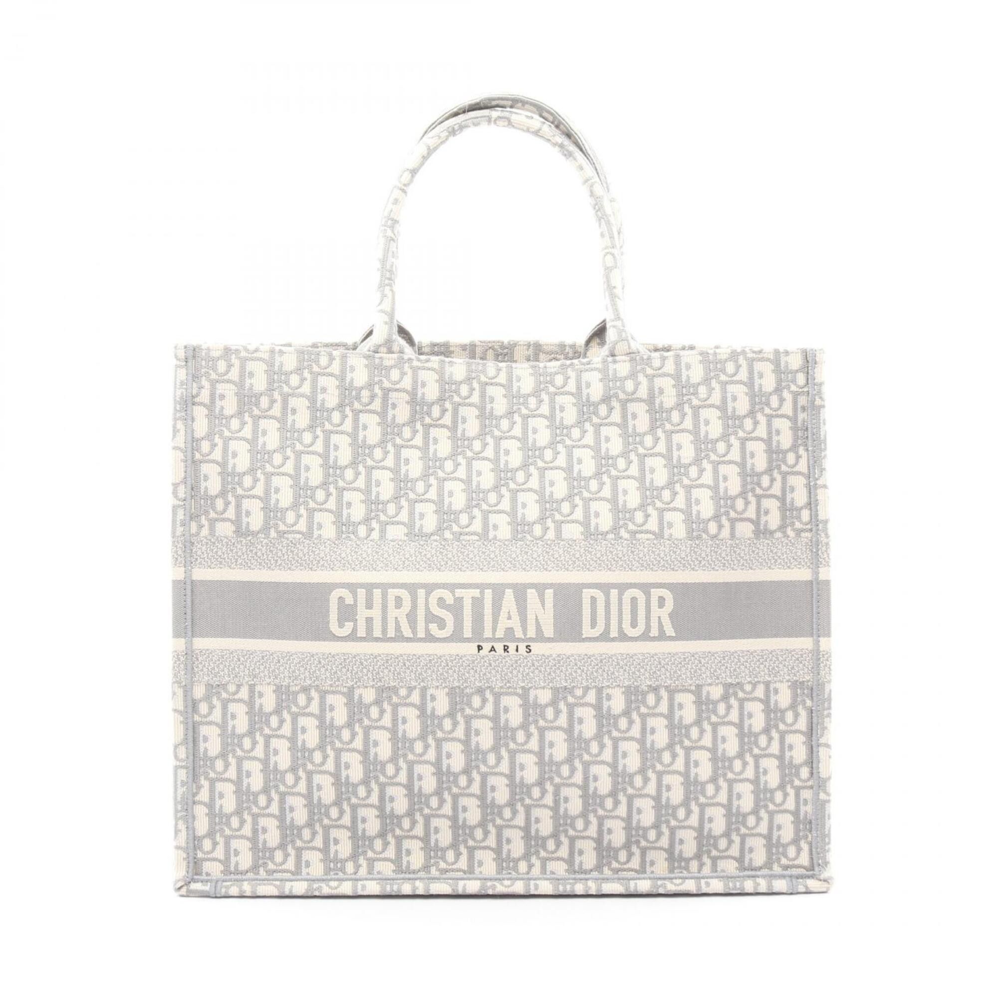Dior Christian Dior Dior Book Tote Large Oblique Embroidery Bag Handbag Canvas Women's White/Gray Size ONE SIZE - 1 Thumbnail