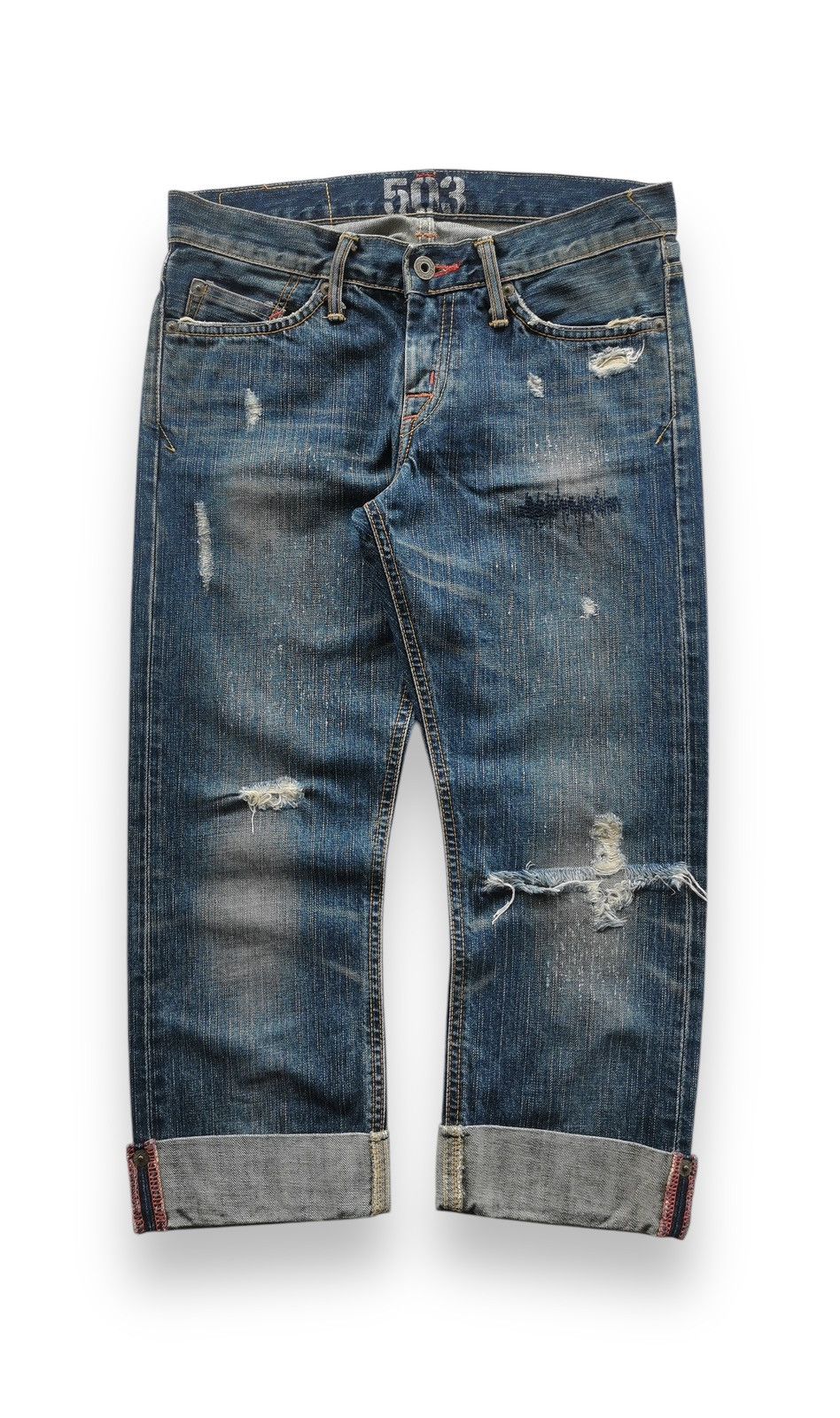 Miss Edwin 503 Cropped Distressed Denim Jeans Women Size 30