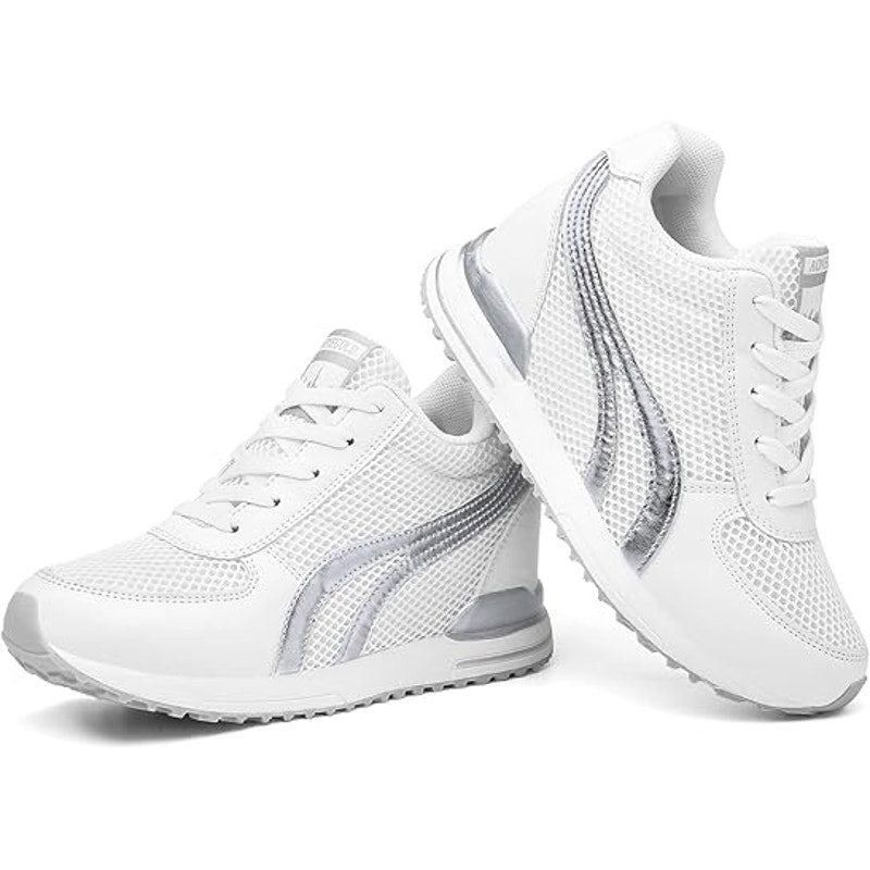 Other Aonegold Women's 6.5 White Silver High Top Lace-Up Sneakers Size US 6.5 / IT 36.5 - 3 Thumbnail