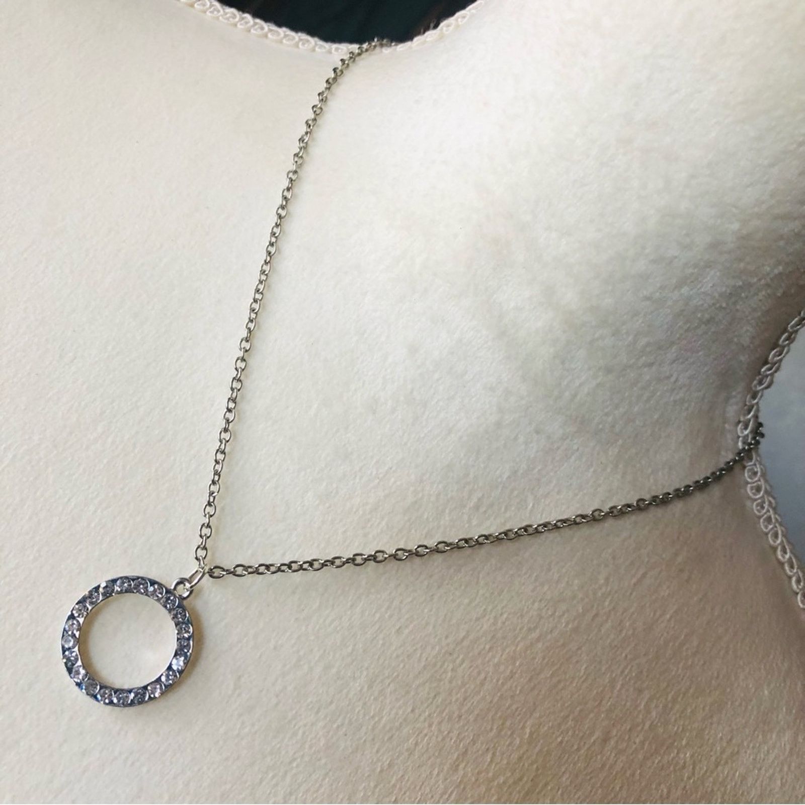 Jewelry Clear rhinestone ring pendant on chain necklace Size ONE SIZE - 1 Thumbnail