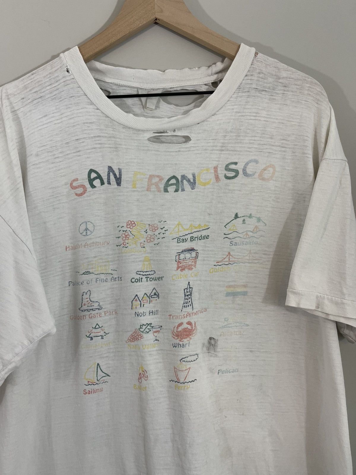 image of Vintage Single Stitch San Francisco Thrashed Boxy Cali Tee in White, Men's (Size Large)