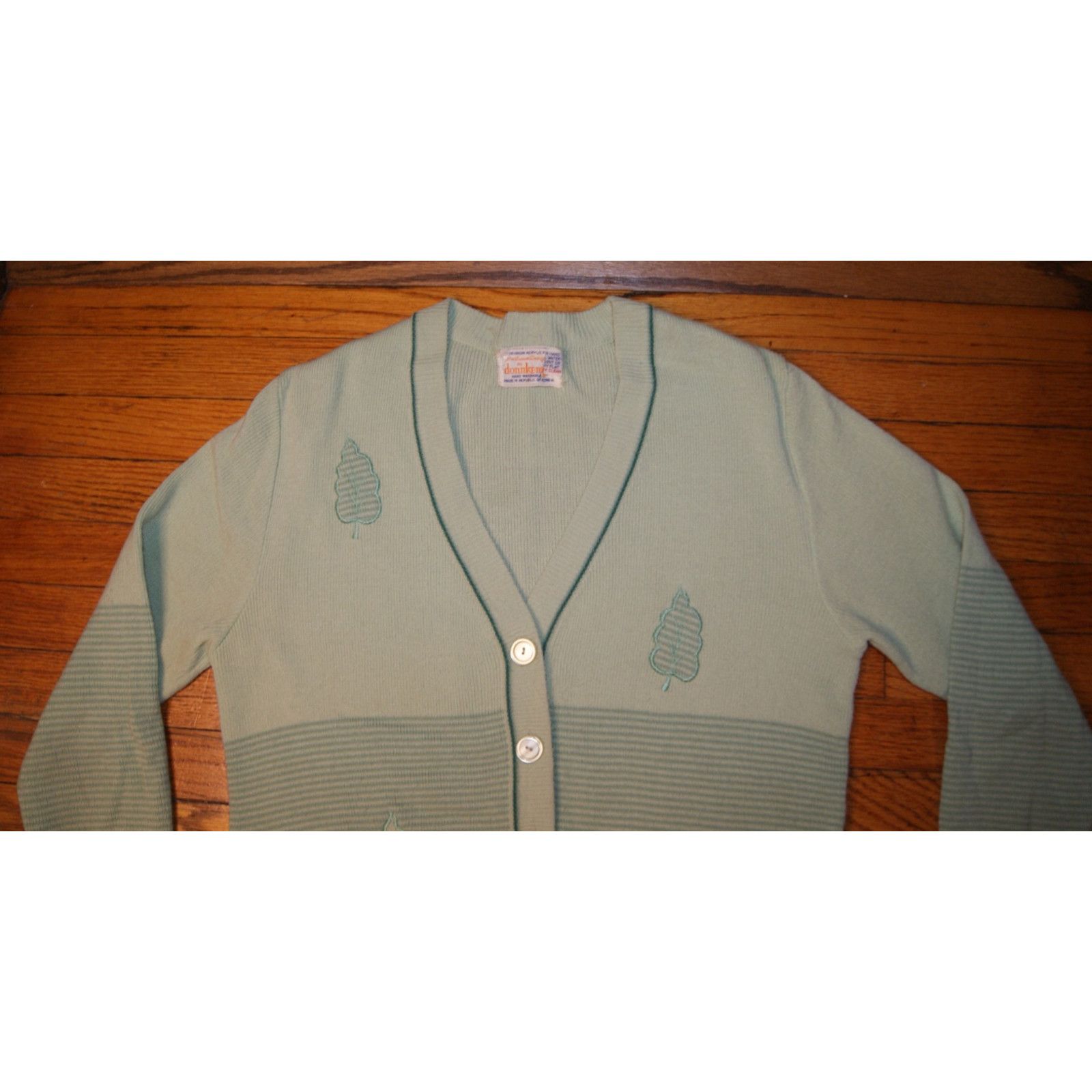 Vintage Vintage 70s Green Womens L Cardigan Sweater Embroider Leaves Size L / US 10 / IT 46 - 4 Thumbnail