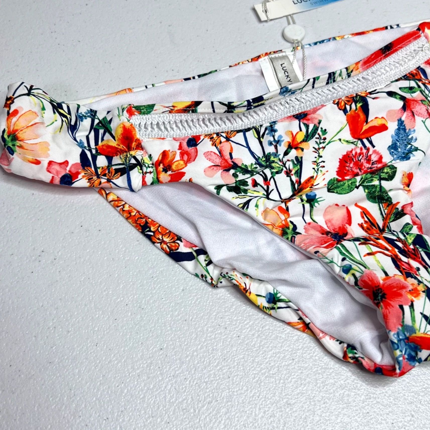 Lucky Brand Lucky Brand Bikini Bottom M White Multicolor Floral Beach Summer Swim Bottom Women Size 32" / US 10 / IT 46 - 4 Thumbnail