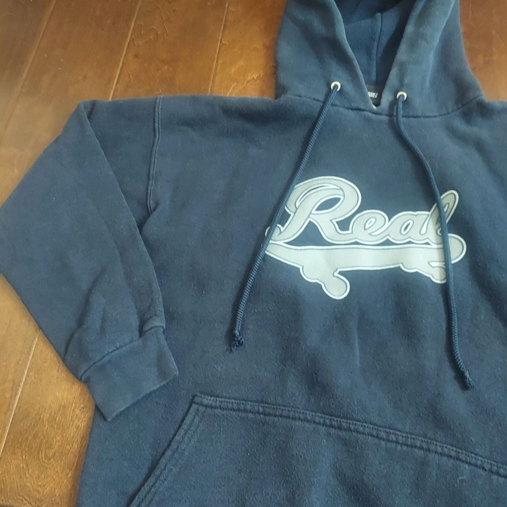 Vintage VINTAGE Real Skateboard Hoodie Navy Blue Drawstring Pocket Logo - Size S - Men - Regular - Winter Fall - Pullover Size US S / EU 44-46 / 1 - 7 Thumbnail