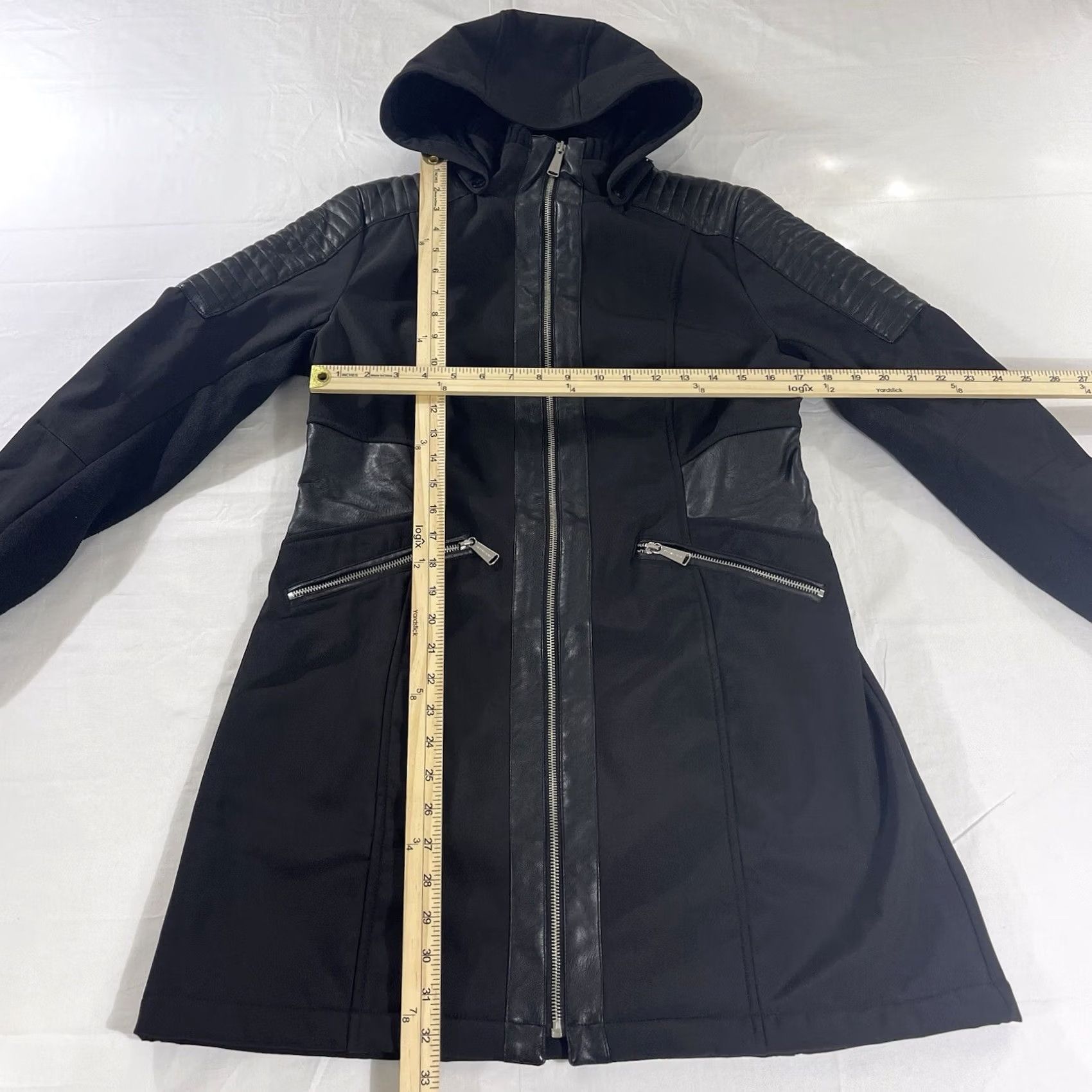 Michael Kors Michael Kors Jacket Coat Womens M 3/4 Faux Leather Lined Zip Black Polyester Long Vintage: No MK Size M / US 6-8 / IT 42-44 - 3 Thumbnail