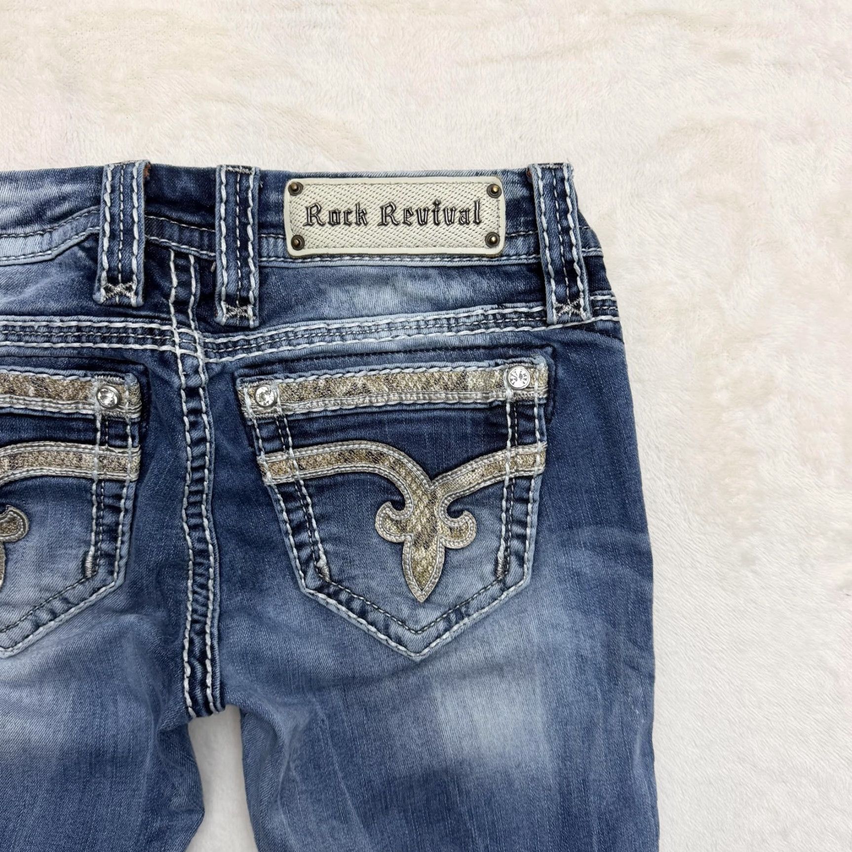 Vintage VINTAGE Rock Revival Nancy Jeans Womens 26x30 Blue Straight Distressed Embellished Denim Size 42" / US 20 - 2 Thumbnail