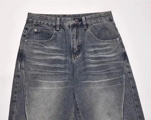 Jean American retro washed distressed raw edge straight jeans Size US 32 / EU 48 - 3 Thumbnail