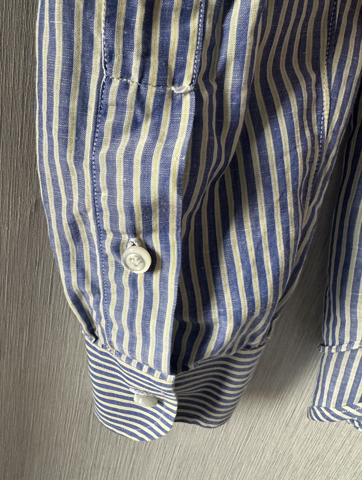 Cesare Attolini Blue and yellow striped shirt Size US XL / EU 56 / 4 - 3 Thumbnail