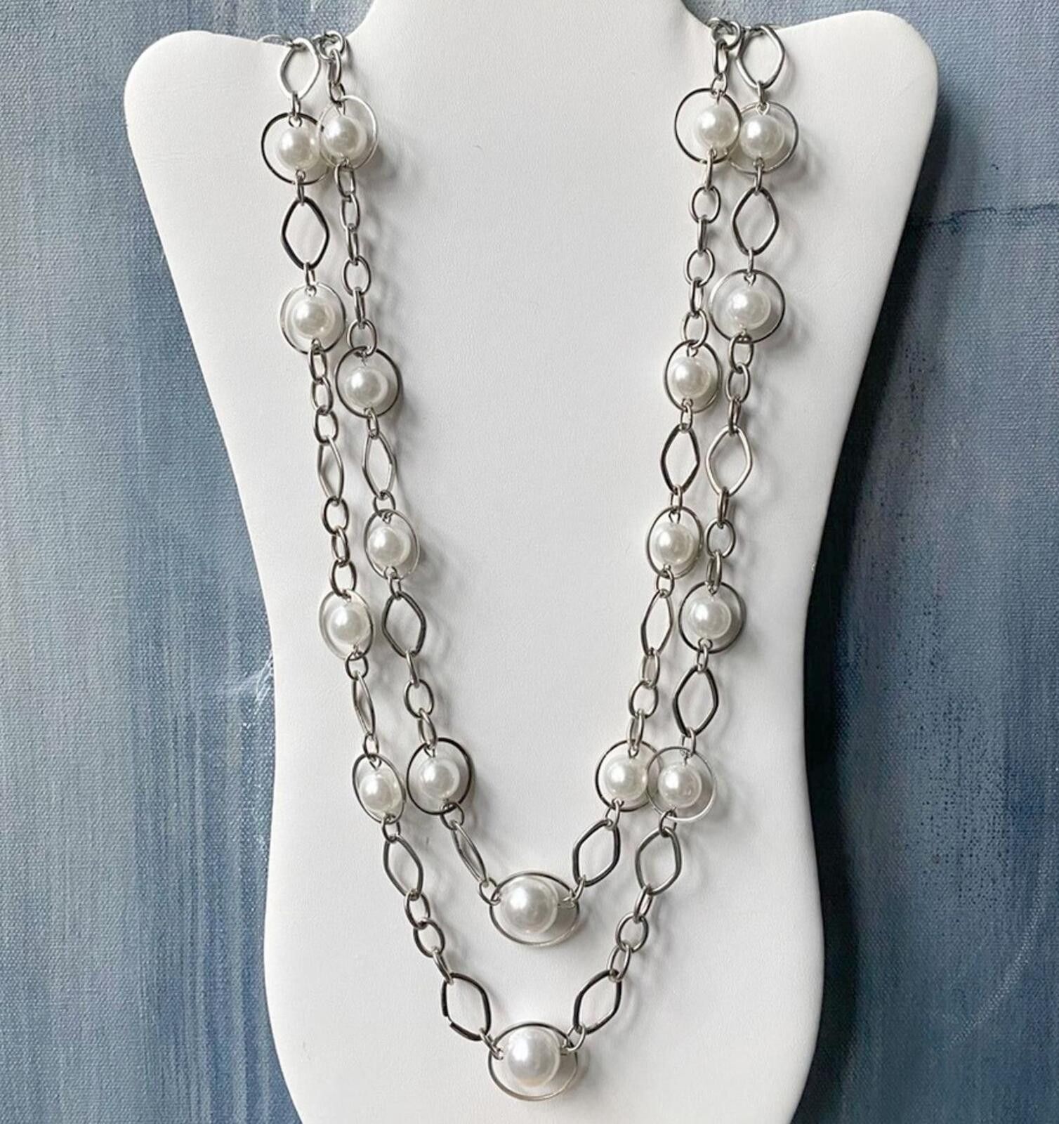 Other Vintage NY&Co Silver Faux Pearl Layered Necklace Size ONE SIZE - 2 Thumbnail