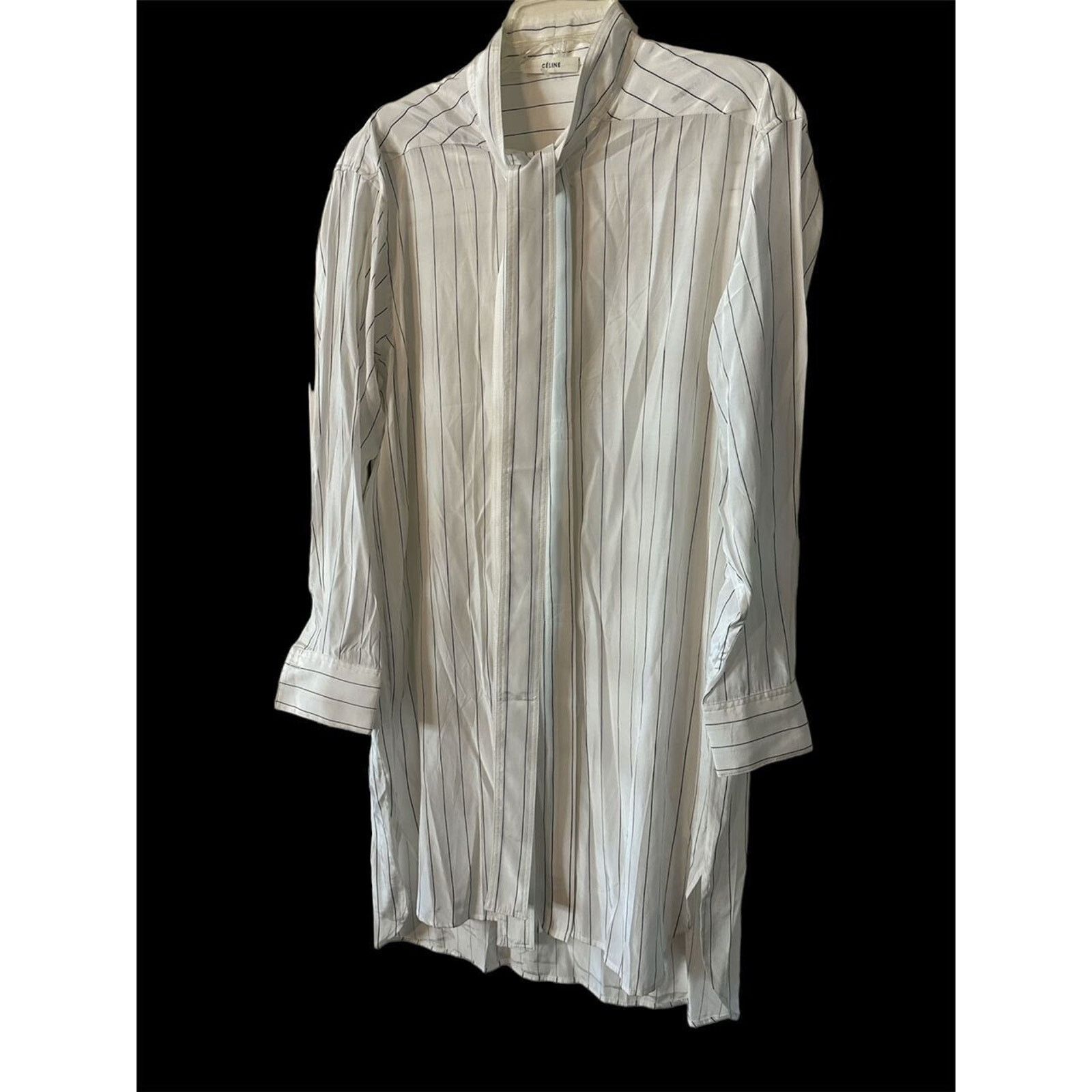 Celine CELINE Striped Lavallière Shirt Dress SZ L Size L / US 10 / IT 46 - 1 Thumbnail