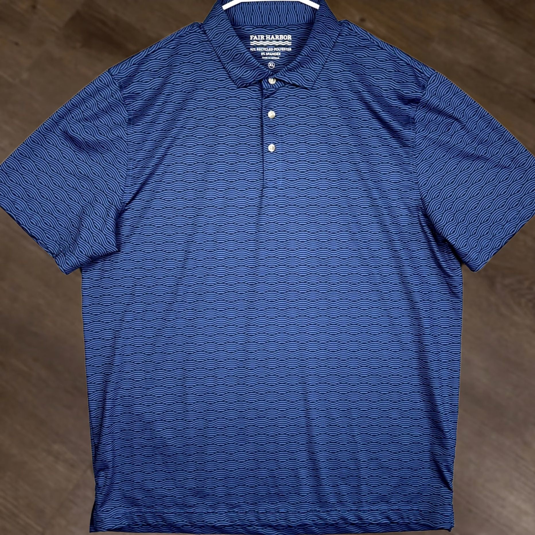 Vintage Fair Harbor Polo Shirt Mens XL Blue Wave Geometric Stretch Moisture Wicking Golf Performance Short Sleeve Polo Shirt Mens XL Blue Size US XL / EU 56 / 4 - 1 Thumbnail