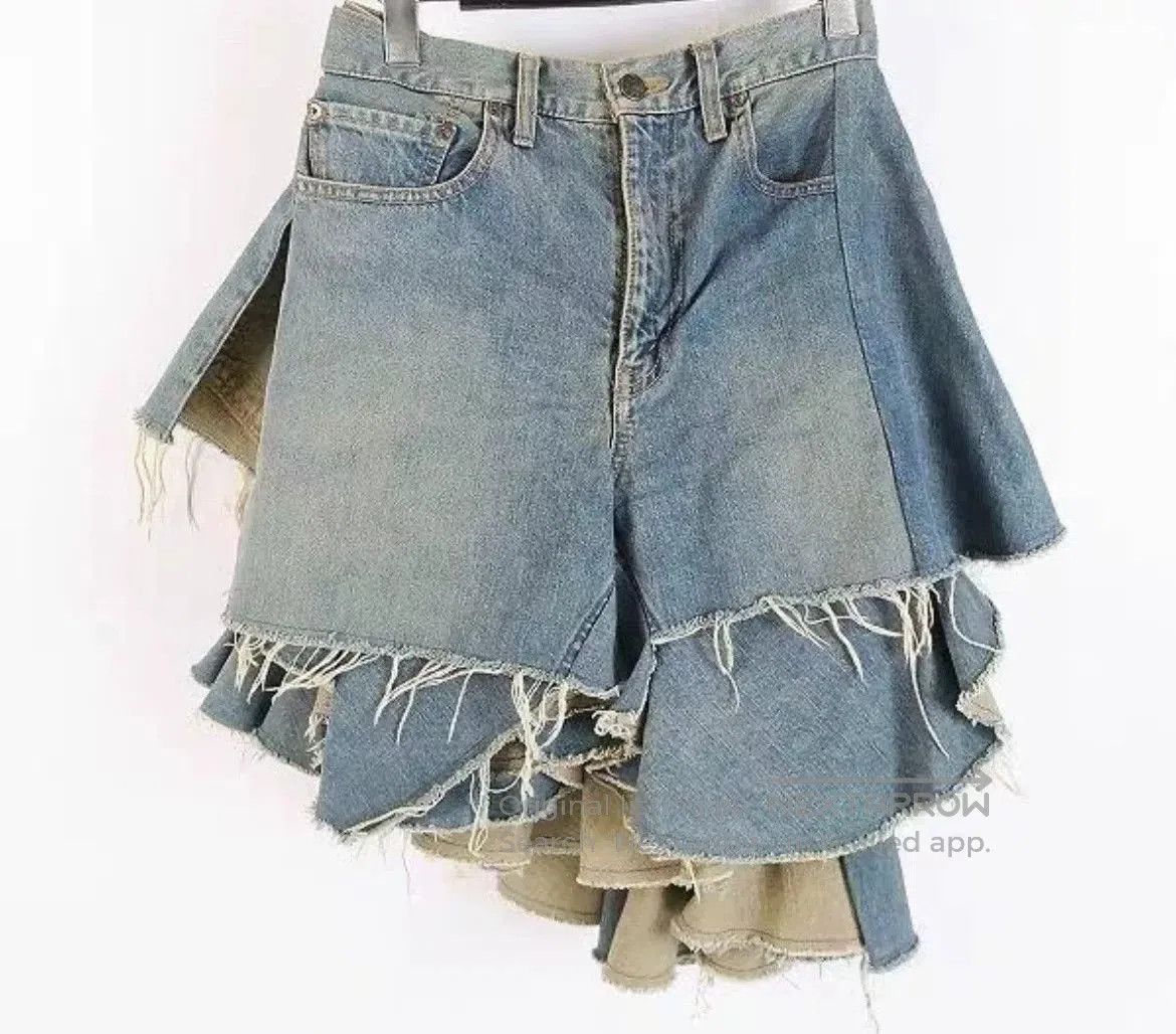 Junya Watanabe layered flower pleated denim half skirt. Size US 27 - 2 Thumbnail