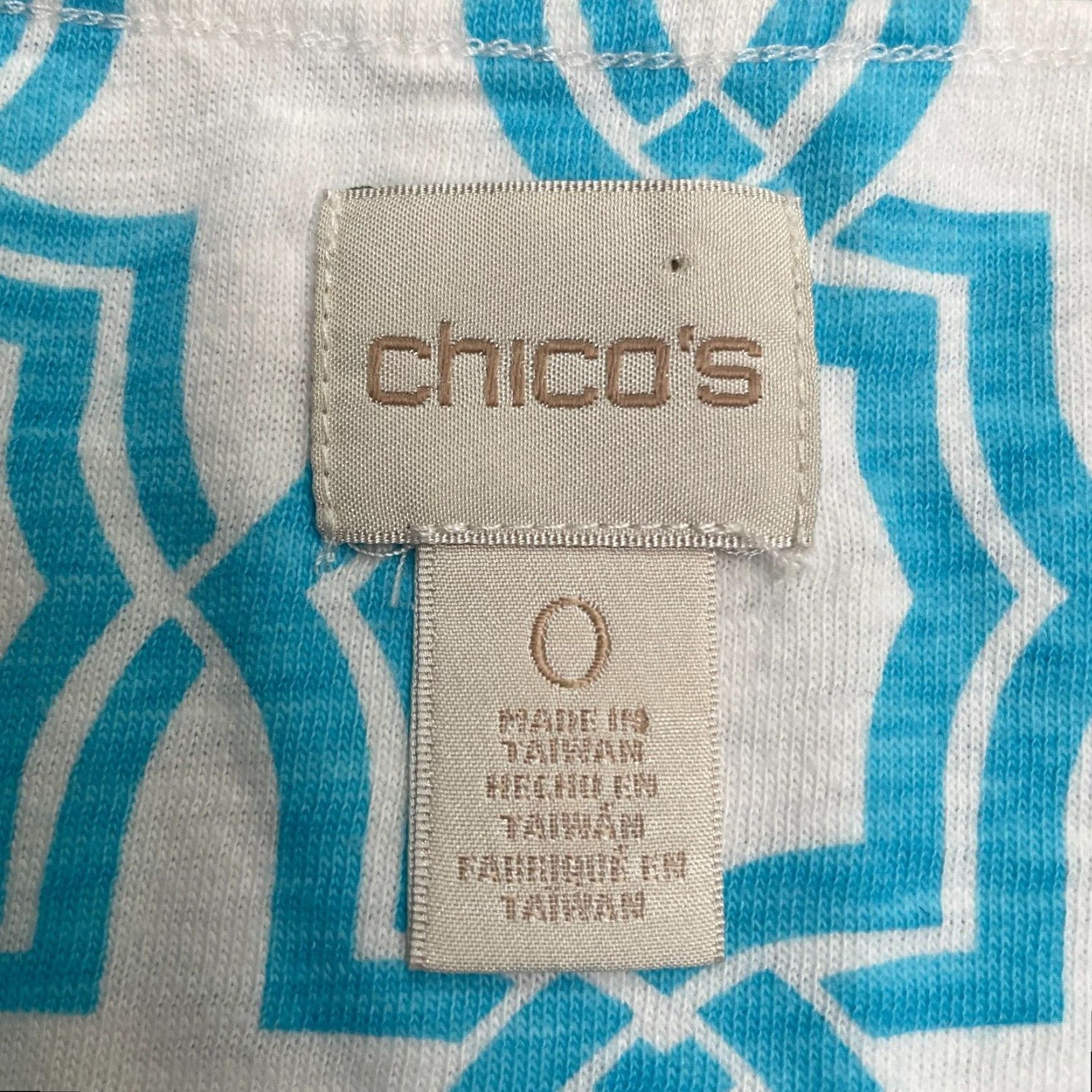 Vintage Chico's Blouse Womens Small Blue White Geometric Boat Neck 3/4 Sleeve Casual Shirt Women"} Size S / US 4 / IT 40 - 3 Thumbnail