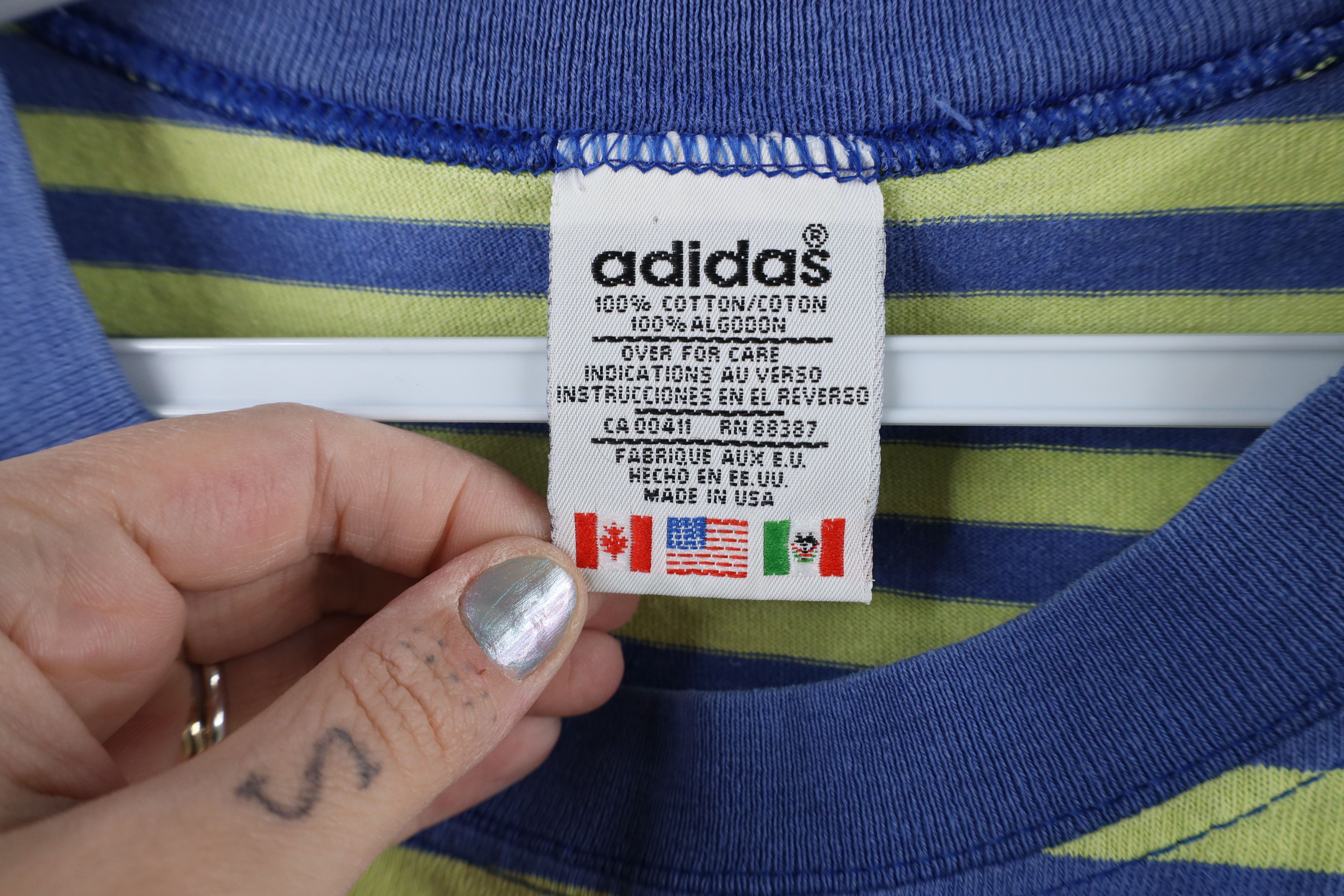 Adidas × Vintage Vintage 90s Adidas Out Striped Short Sleeve T-Shirt USA Size US L / EU 52-54 / 3 - 8 Thumbnail