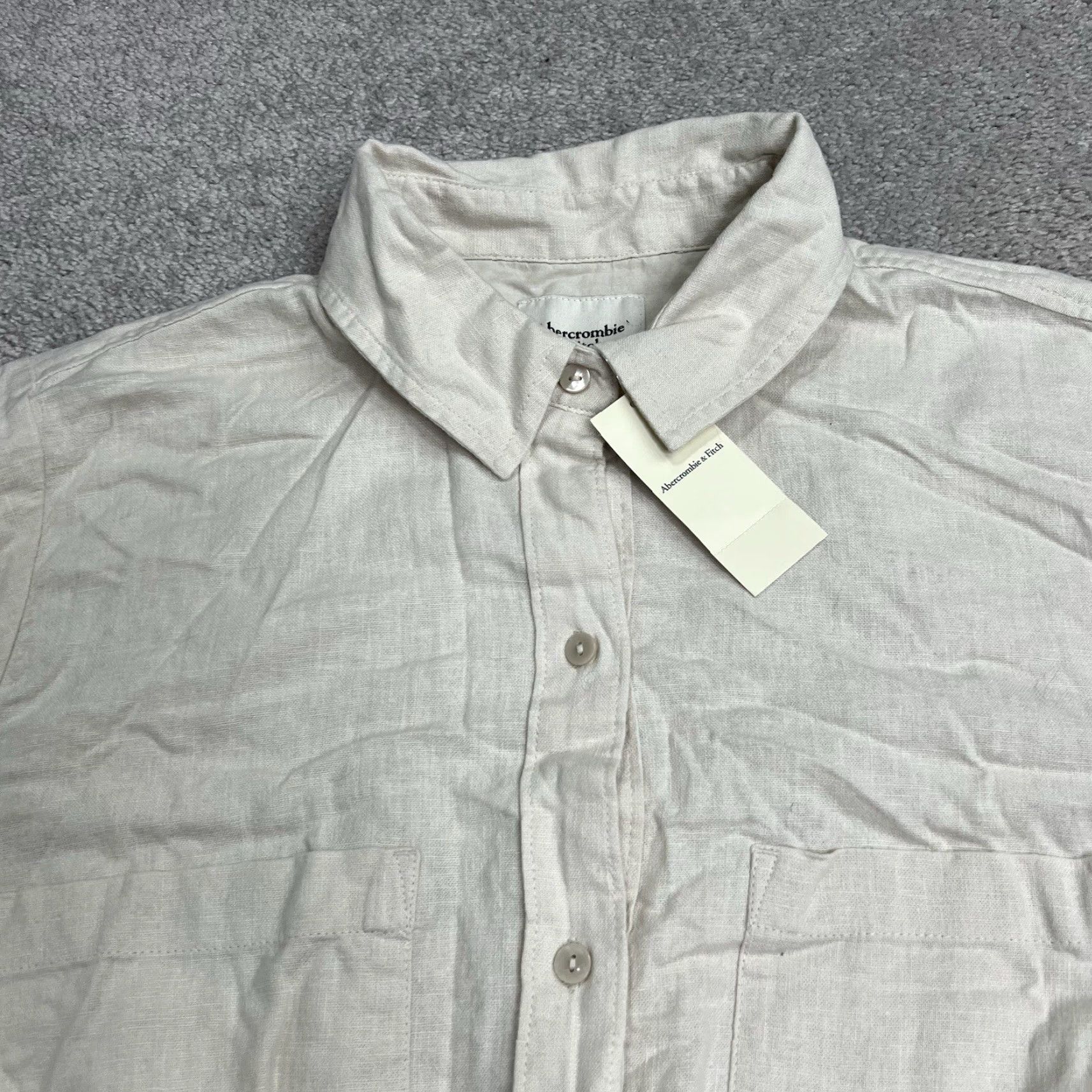 Abercrombie & Fitch Abercrombie & Fitch Linen-Cotton Blend Utility Romper Light Beige XLT Tall NWT Belted Pockets Elastic Waist Short Sleeve Size 40" / US 18 - 3 Thumbnail