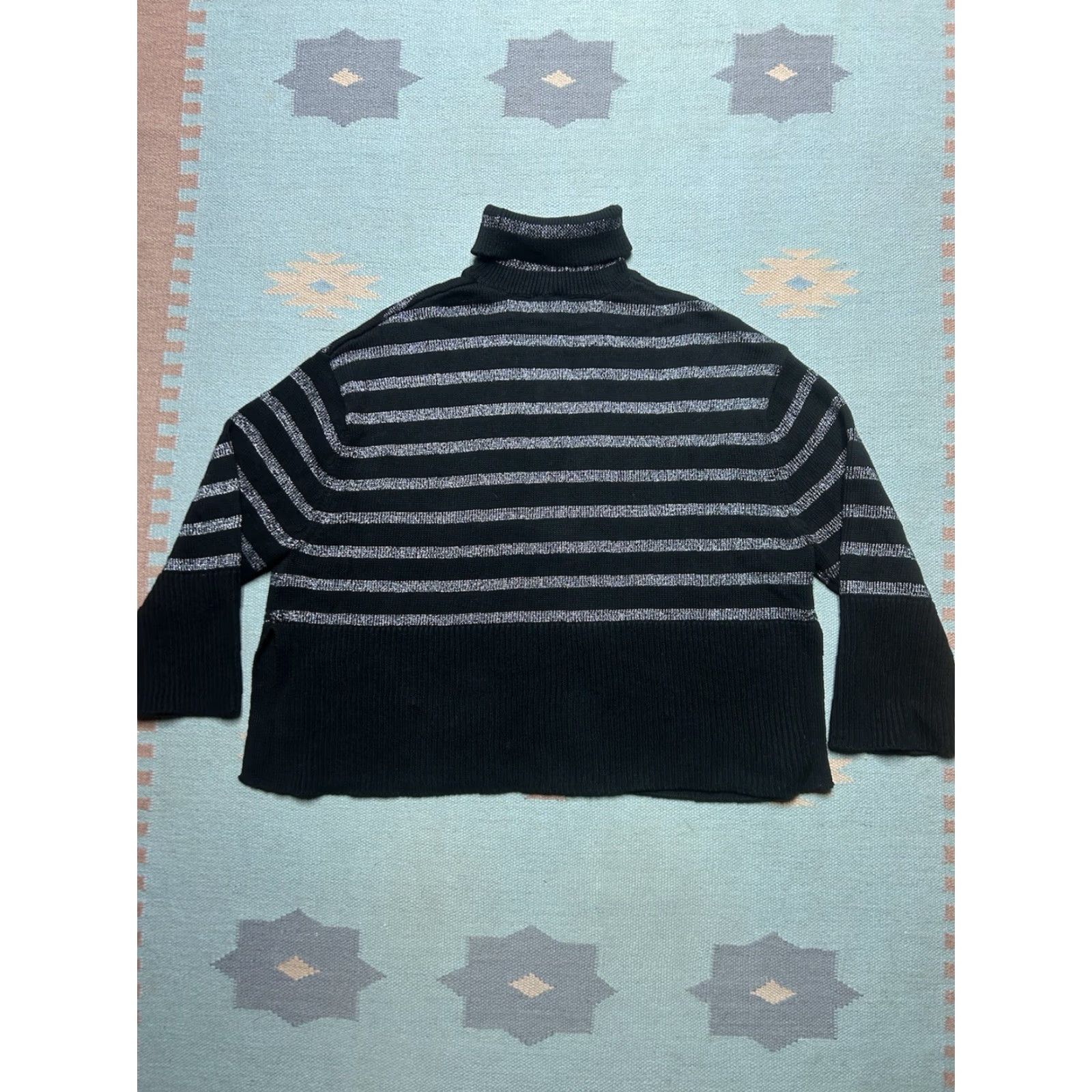 Gap VINTAGE Gap pullover turtleneck sweater cotton knit lurex sparkle black striped Womens L Size L / US 10 / IT 46 - 7 Thumbnail