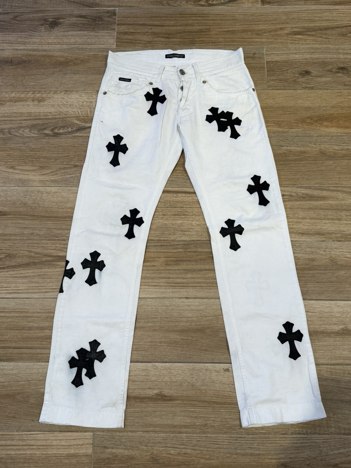 2000s Chrome Hearts Custom Dolce&Gabbana White Cross Jeans