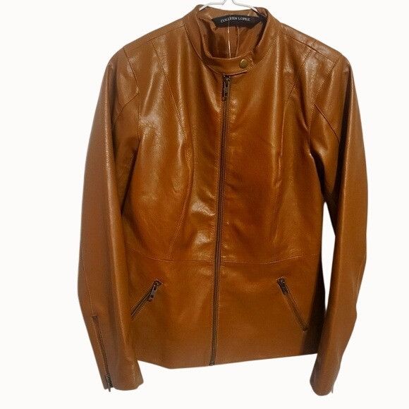 Calvin Klein Womens Camel Faux Leather Moto Jacket With Zipper Details By Size M / US 6-8 / IT 42-44 - 1 Thumbnail